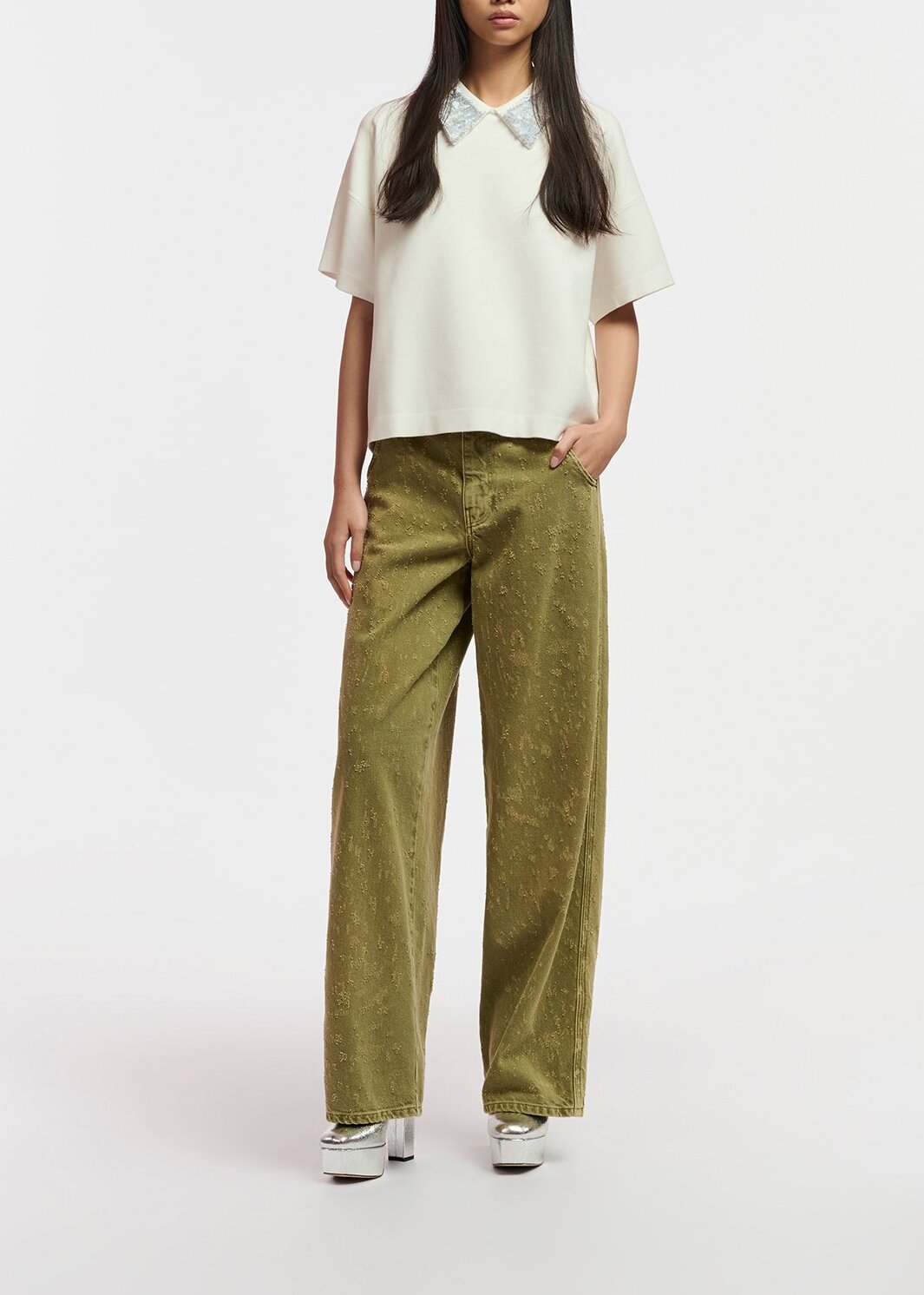 Off-white top with sequin-embellished collar RE—SSENTIEL | Essentiel second hand