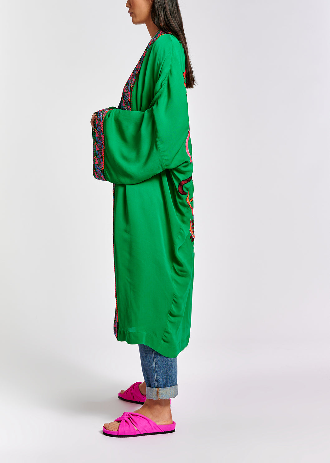 Green kimono with colorful embroideries RE—SSENTIEL | Essentiel second hand