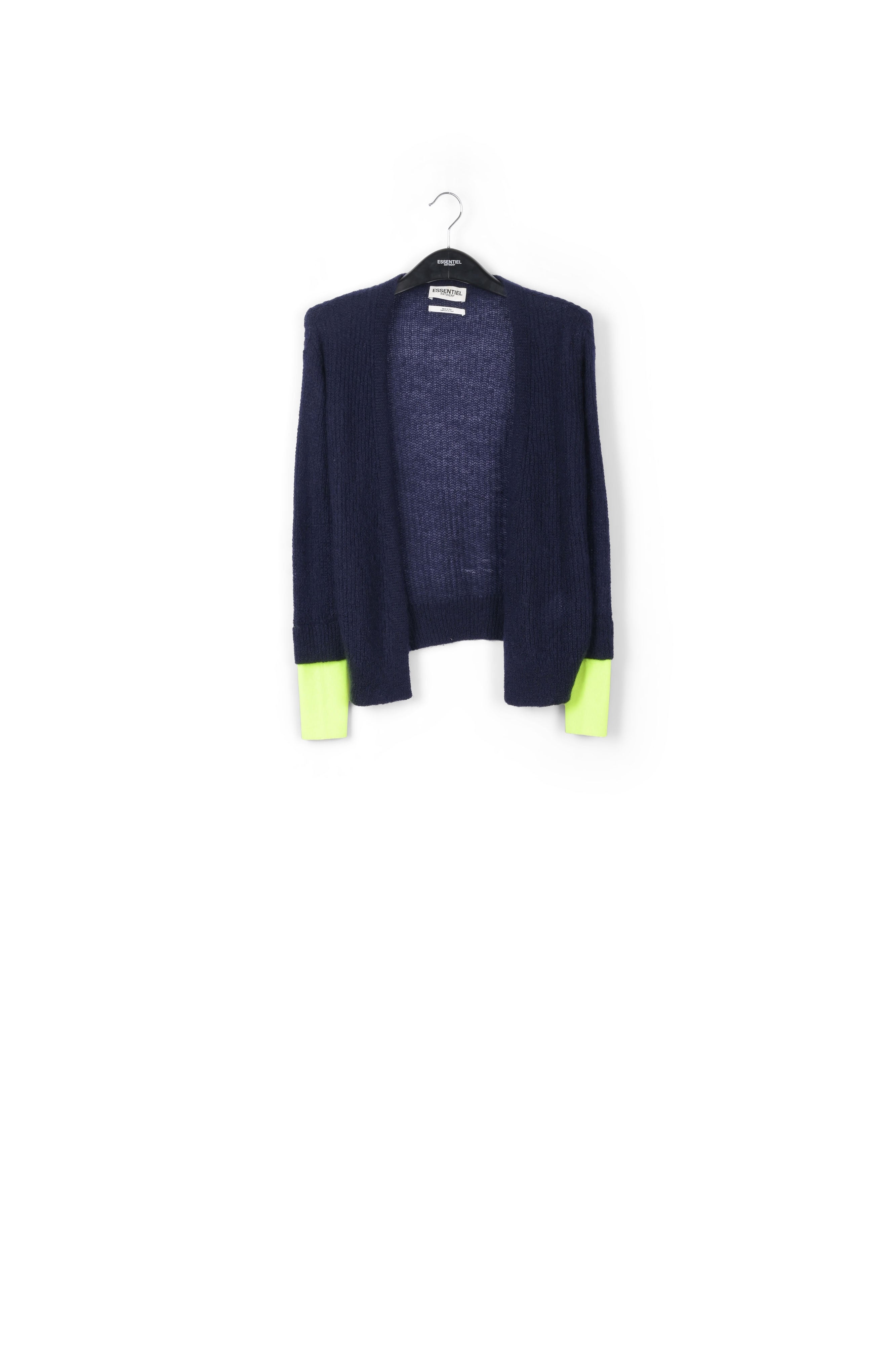 Dark blue mohair-blend cardigan with neon cuffs RE—SSENTIEL | Essentiel second hand