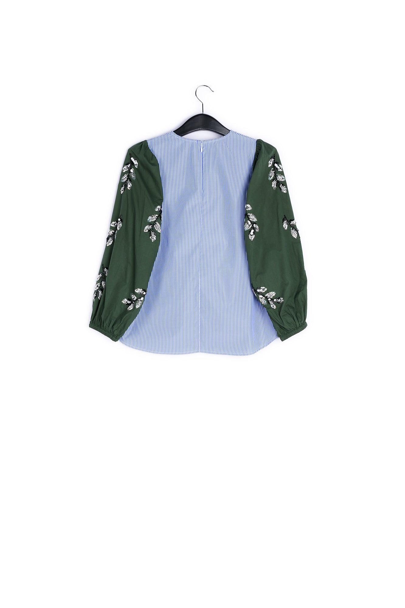 Blue and white embellished puff sleeved top RE—SSENTIEL | Essentiel second hand