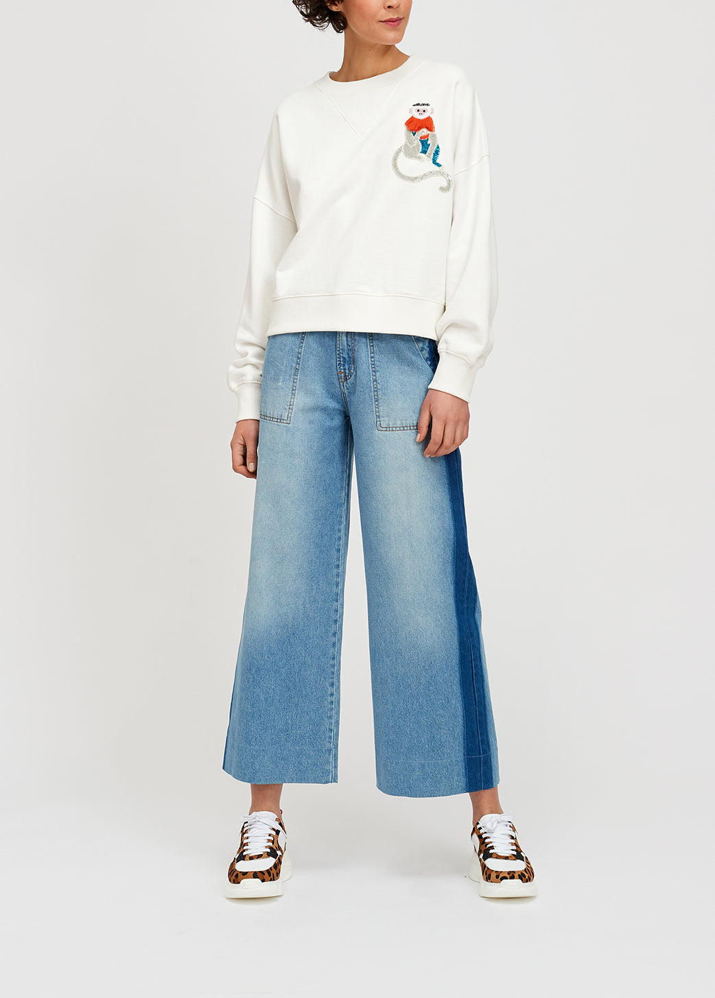Embroidered off-white cotton-jersey sweatshirt RE—SSENTIEL | Essentiel second hand
