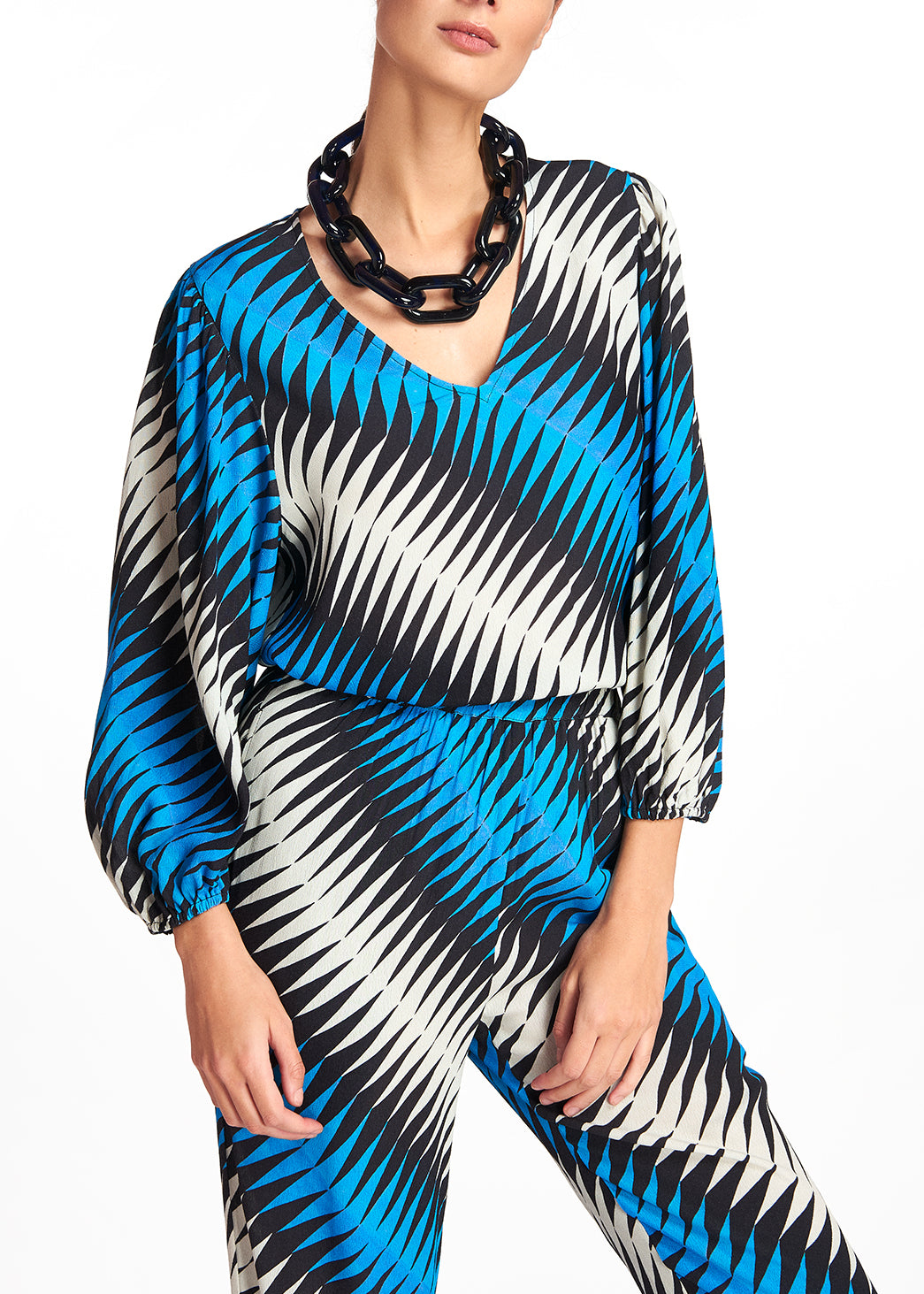 Graphic print top with voluminous sleeves RE—SSENTIEL | Essentiel second hand