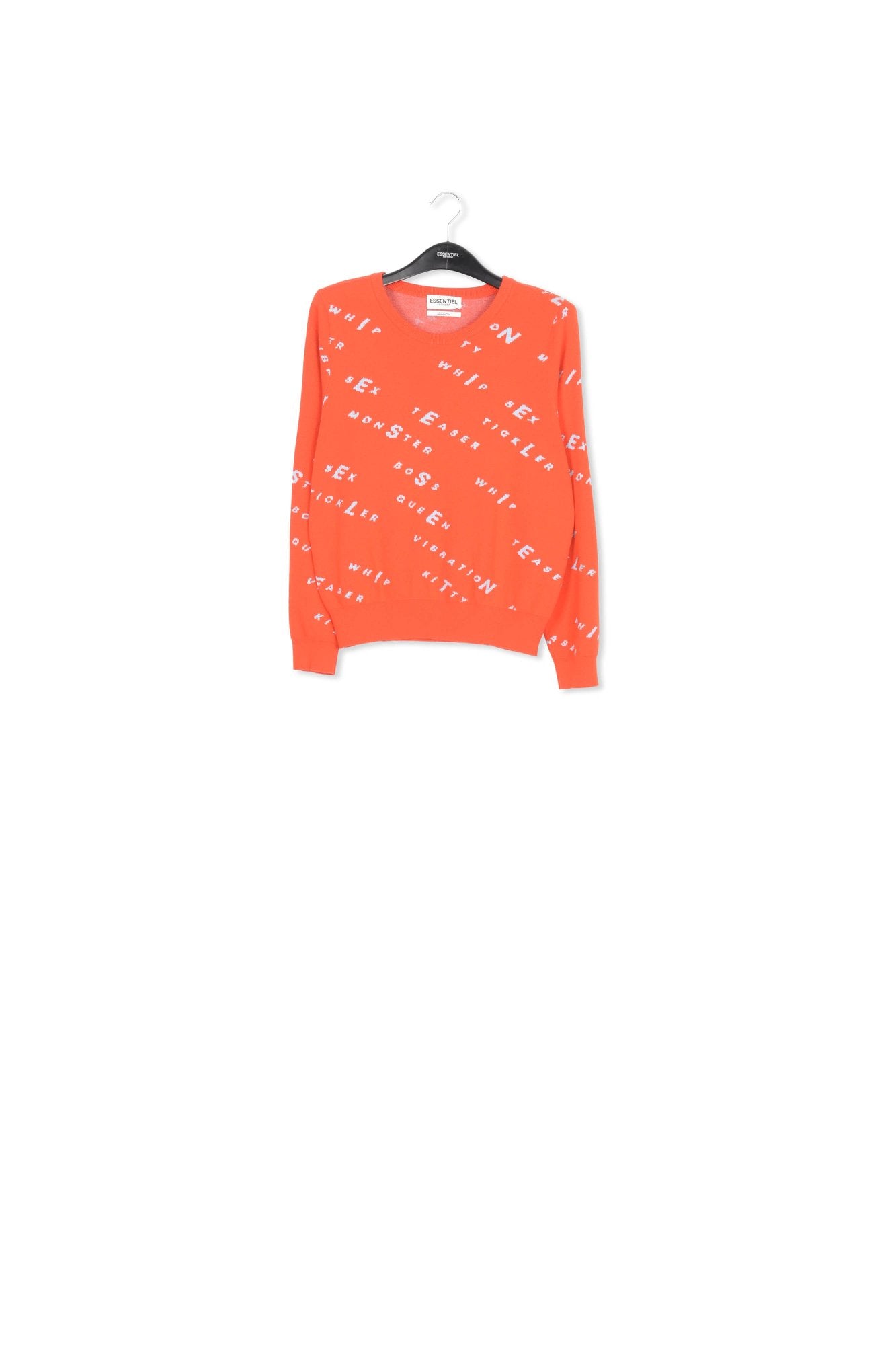 Orange knitted sweater with light blue print RE—SSENTIEL | Essentiel second hand