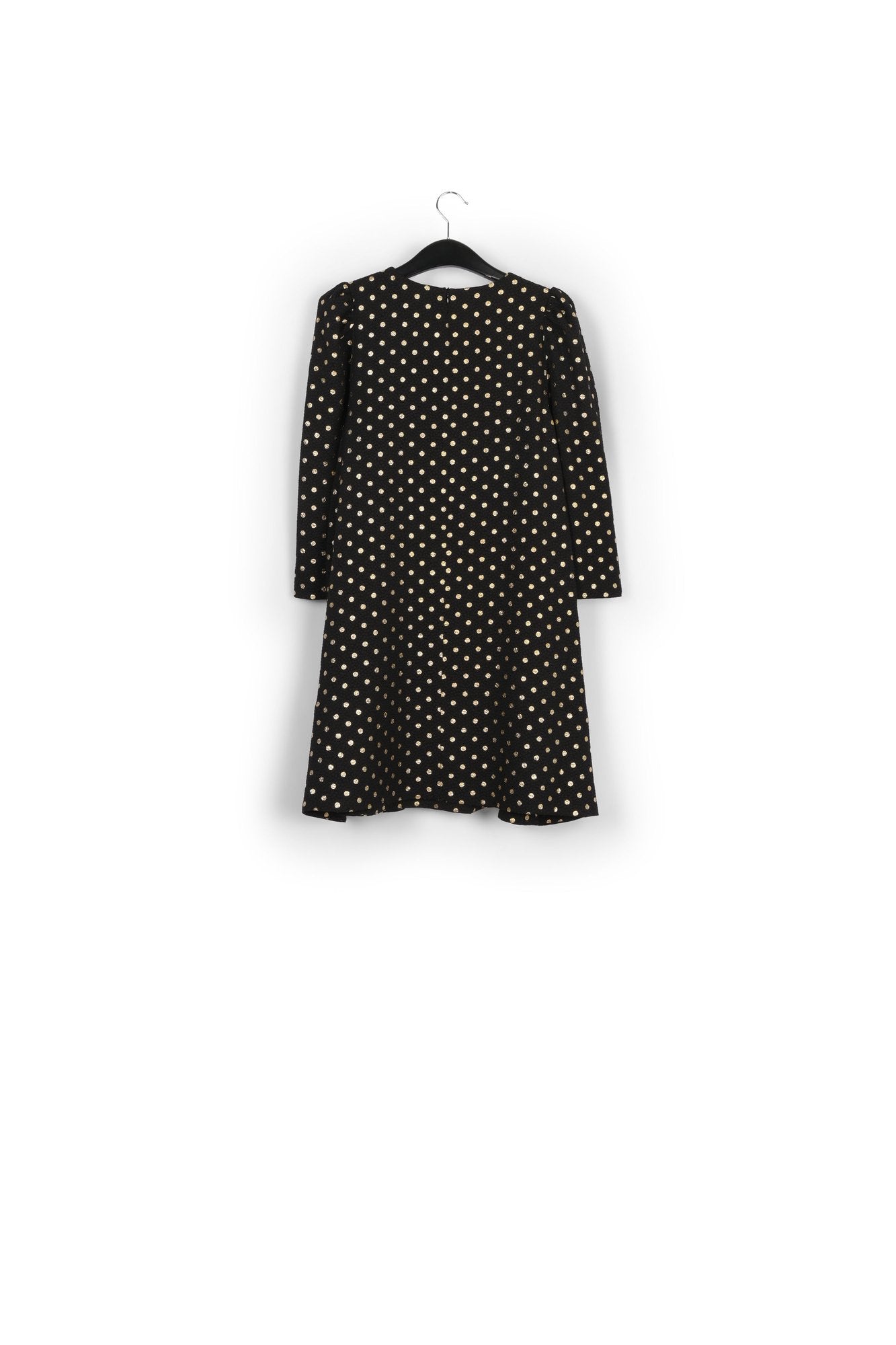 Black and gold polka-dot mini dress with trumpet sleeves RE—SSENTIEL | Essentiel second hand