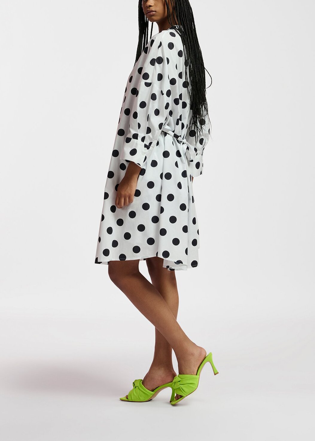 White and black polka-dot knee-length shirt dress RE—SSENTIEL | Essentiel second hand