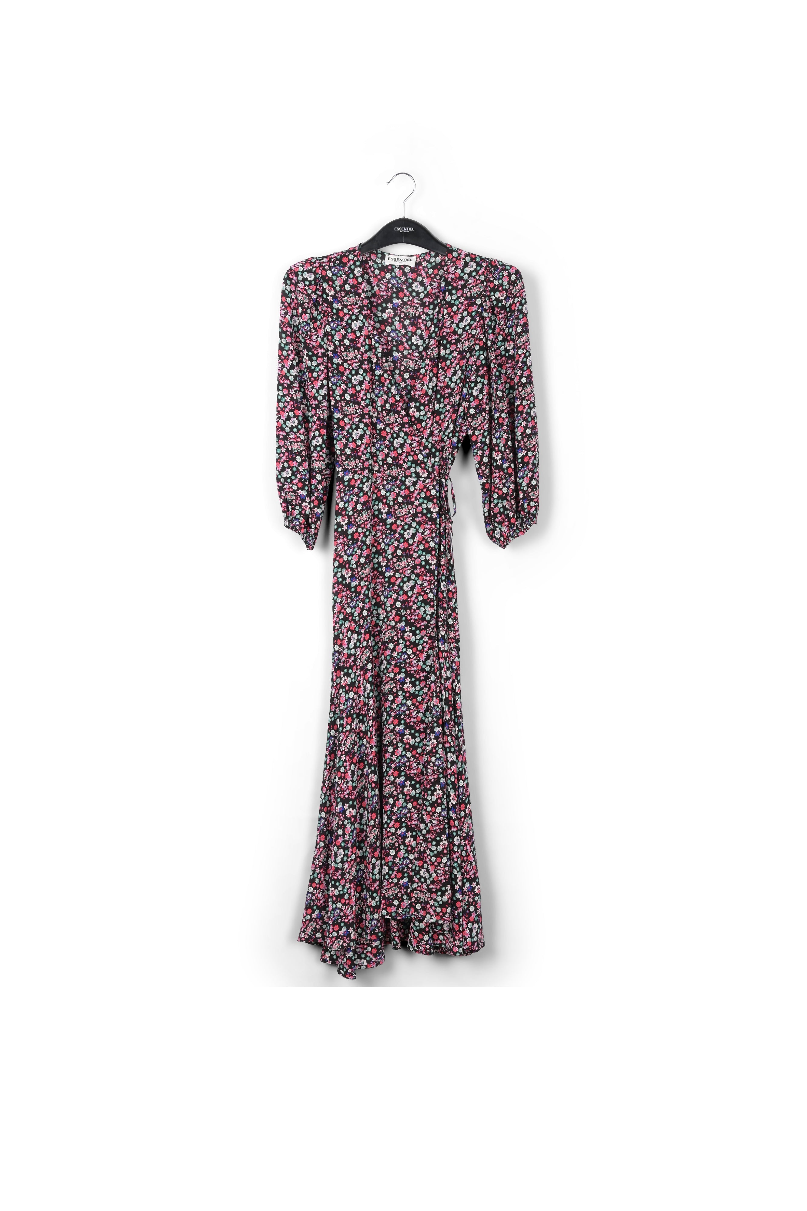 Black floral-print wrap maxi dress RE—SSENTIEL | Essentiel second hand