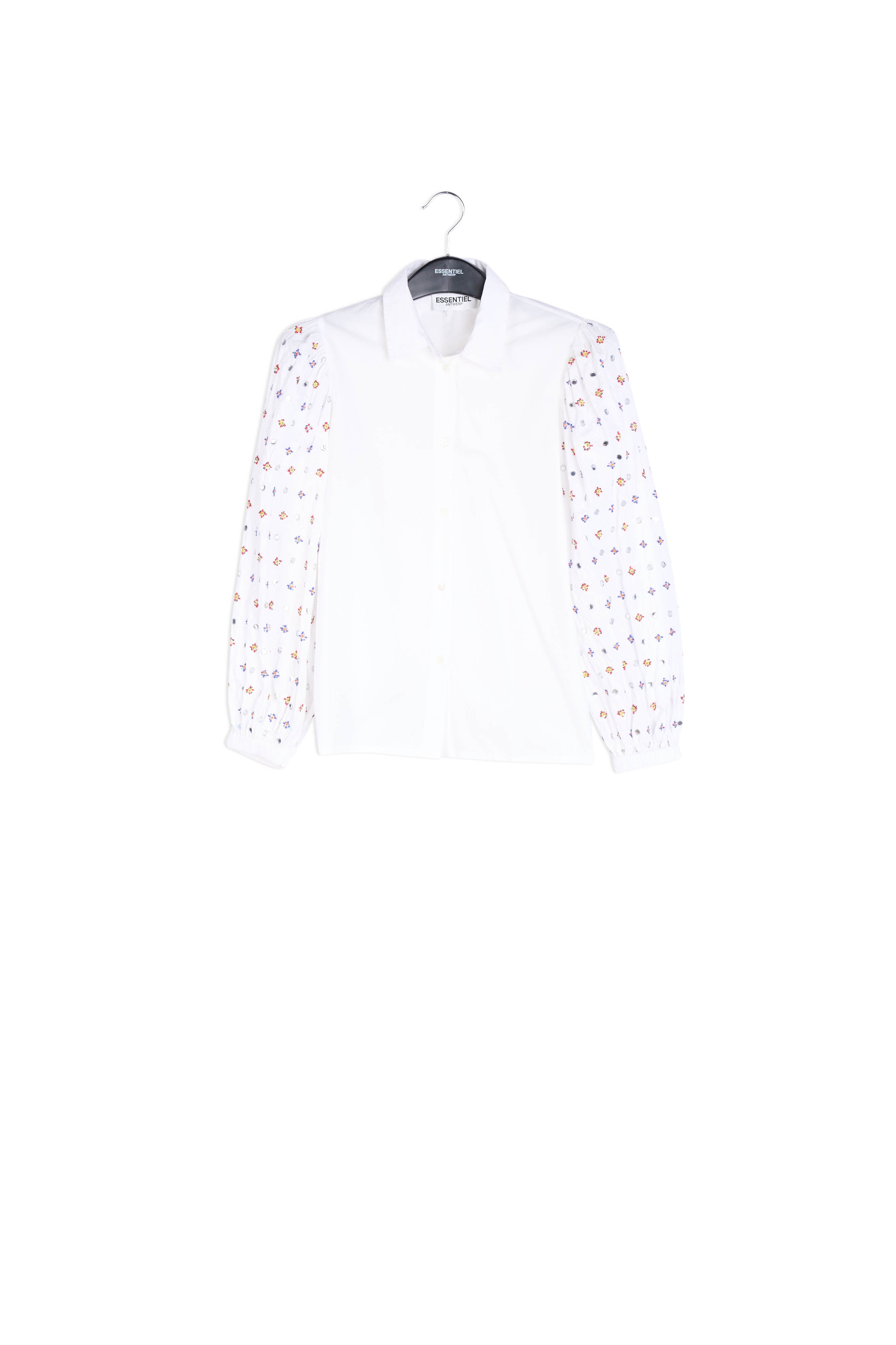 White mirror-embroidered puffed-sleeve shirt RE—SSENTIEL | Essentiel second hand