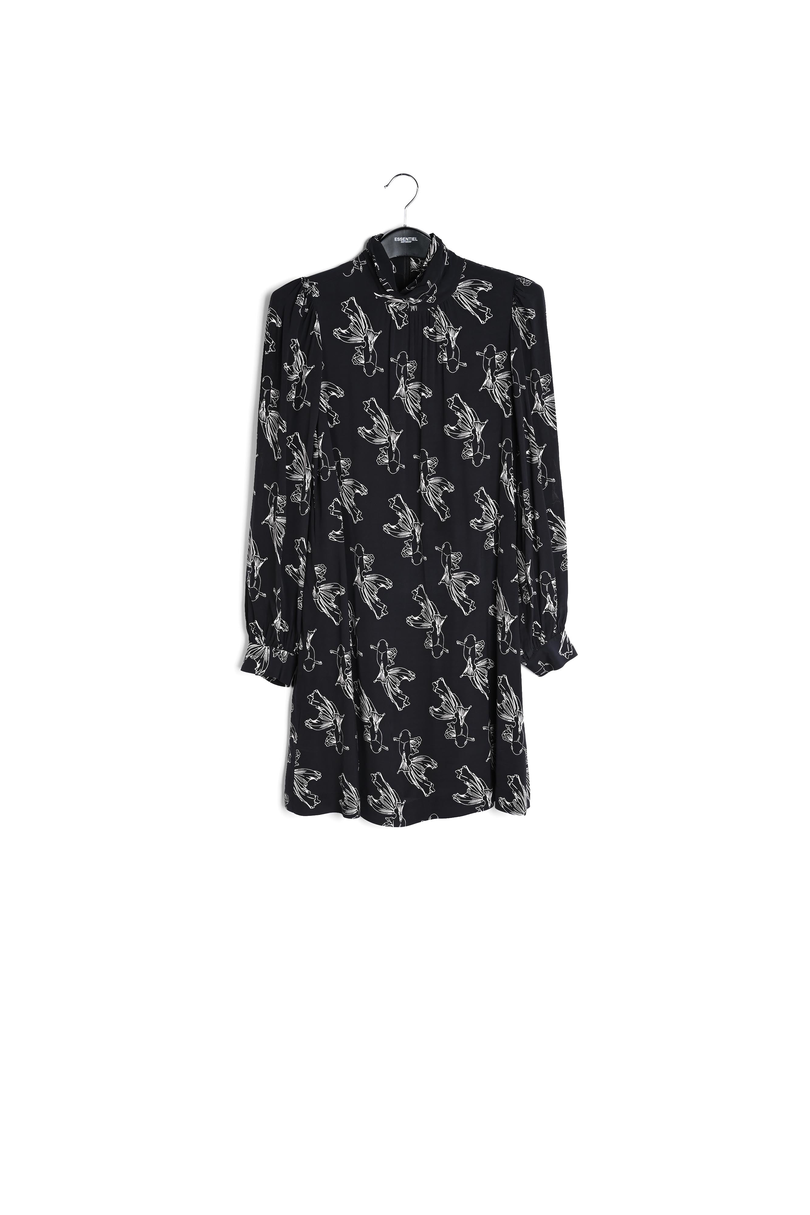 Zwarte mini-jurk met grafische print RE—SSENTIEL | Essentiel second hand