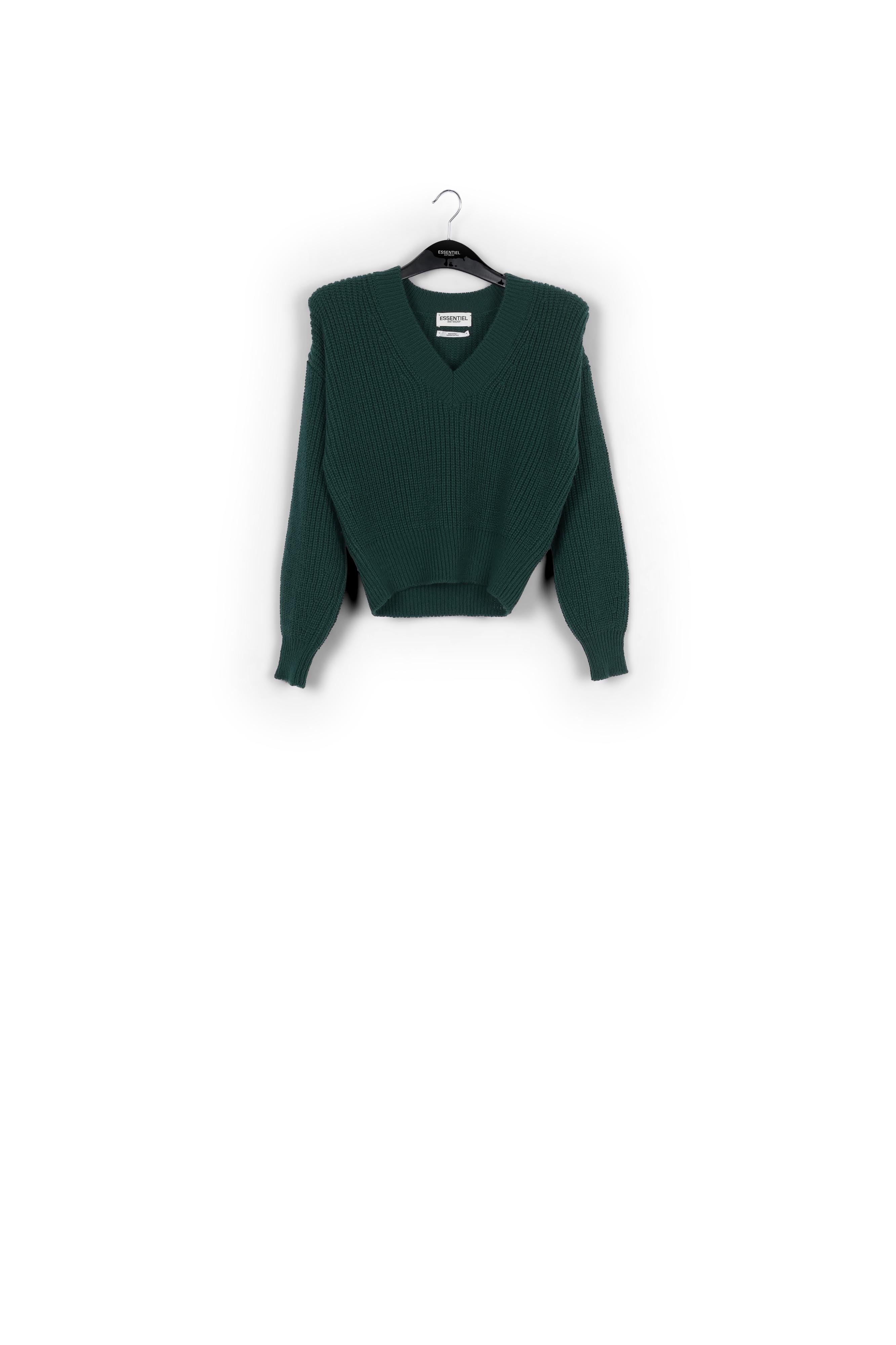 Dark green sweater with padded shoulders RE—SSENTIEL | Essentiel second hand