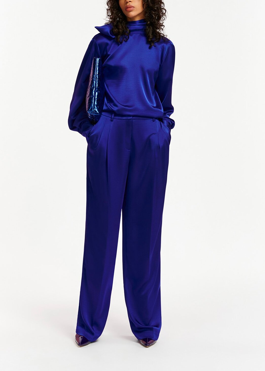 Blue tapered-leg satin pants RE—SSENTIEL | Essentiel second hand