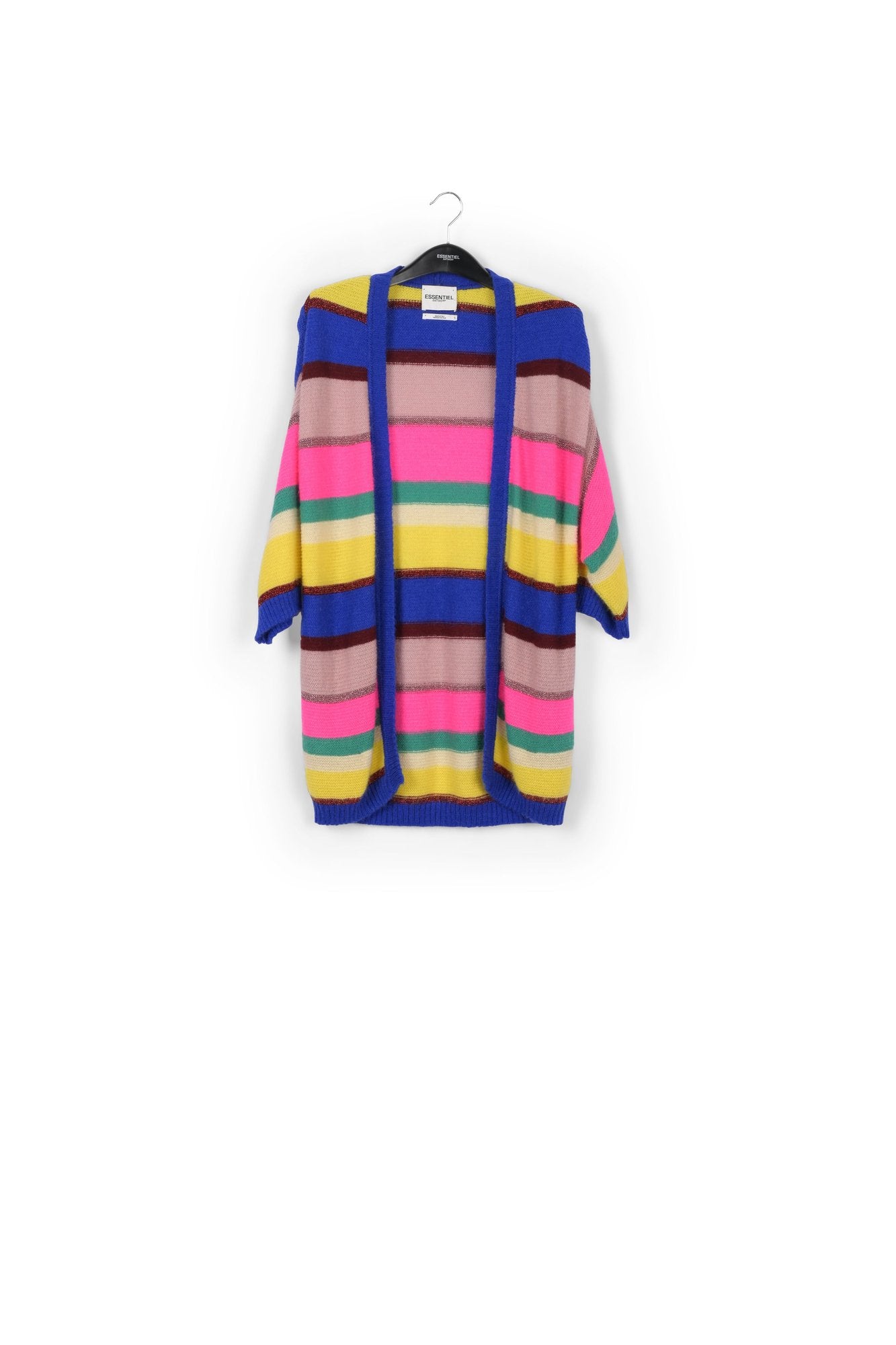 Cardigan à rayures bleu cobalt, rose fluo et jaune RE—SSENTIEL | Essentiel second hand