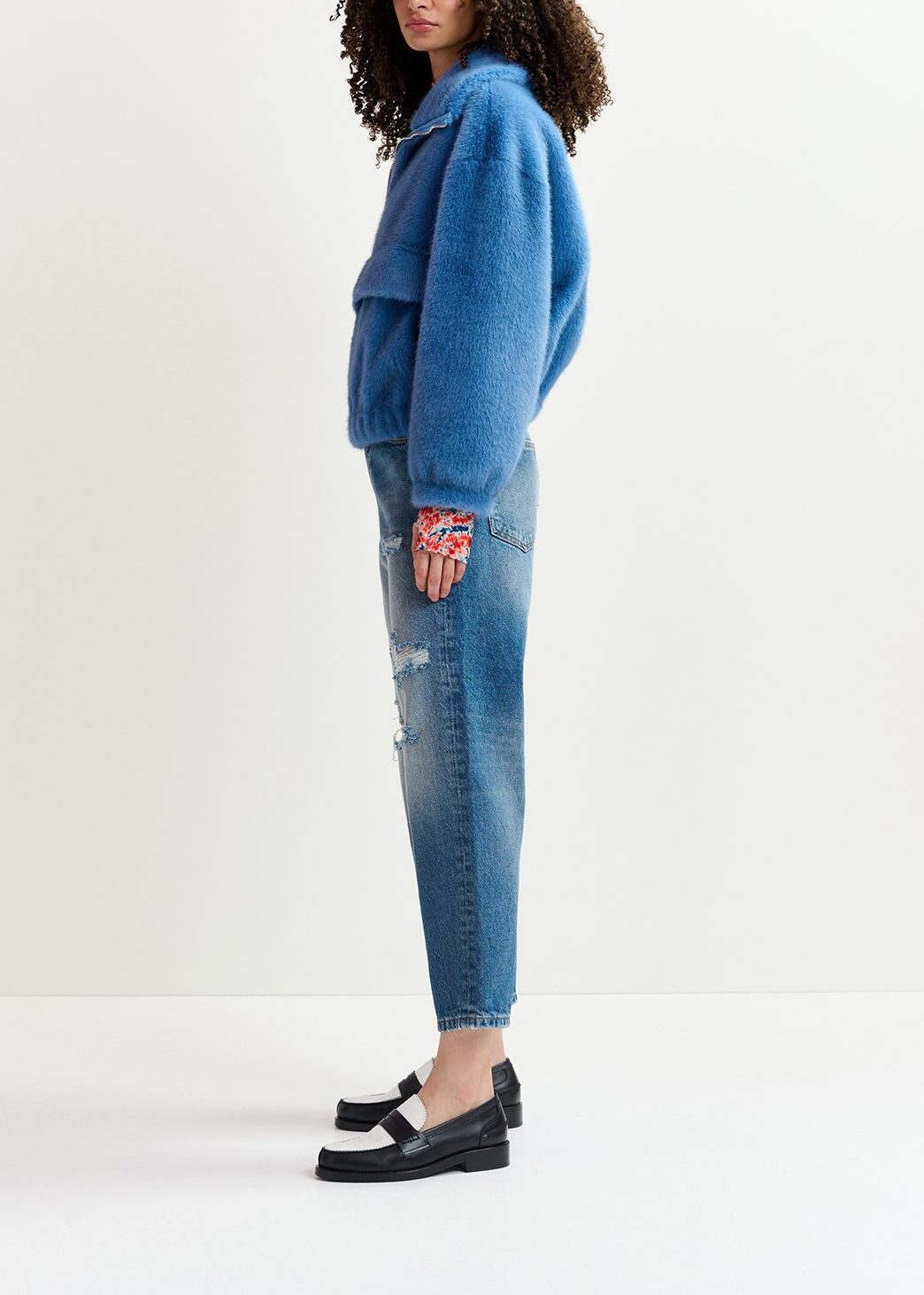 Dark blue faux fur bomber jacket RE—SSENTIEL | Essentiel second hand