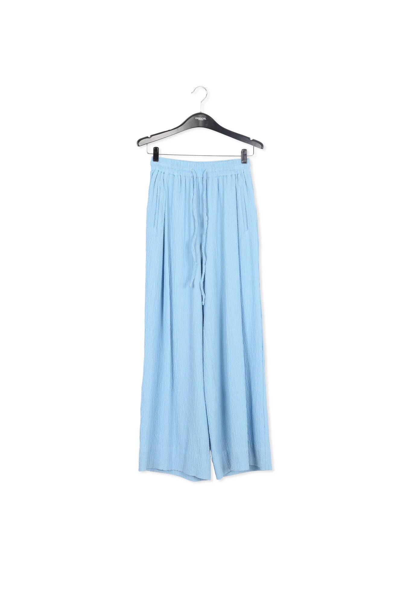 Light blue wide-leg seersucker pants RE—SSENTIEL | Essentiel second hand