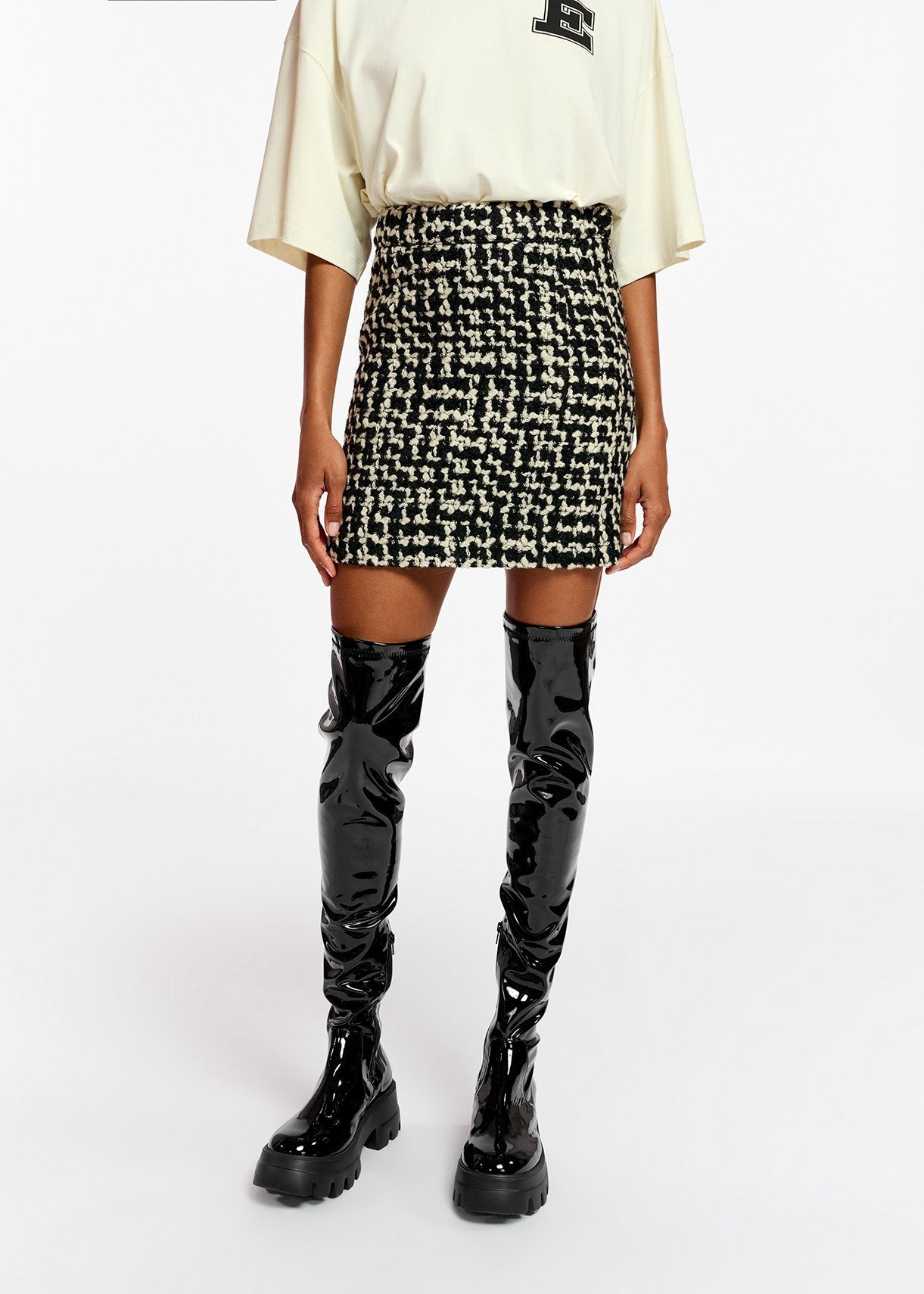 Black and off-white wool-blend tweed mini skirt RE—SSENTIEL | Essentiel second hand