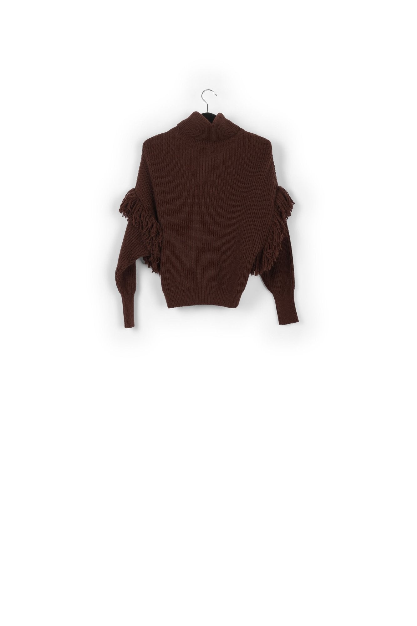 Pull en tricot brun foncé à franges RE—SSENTIEL | Essentiel second hand