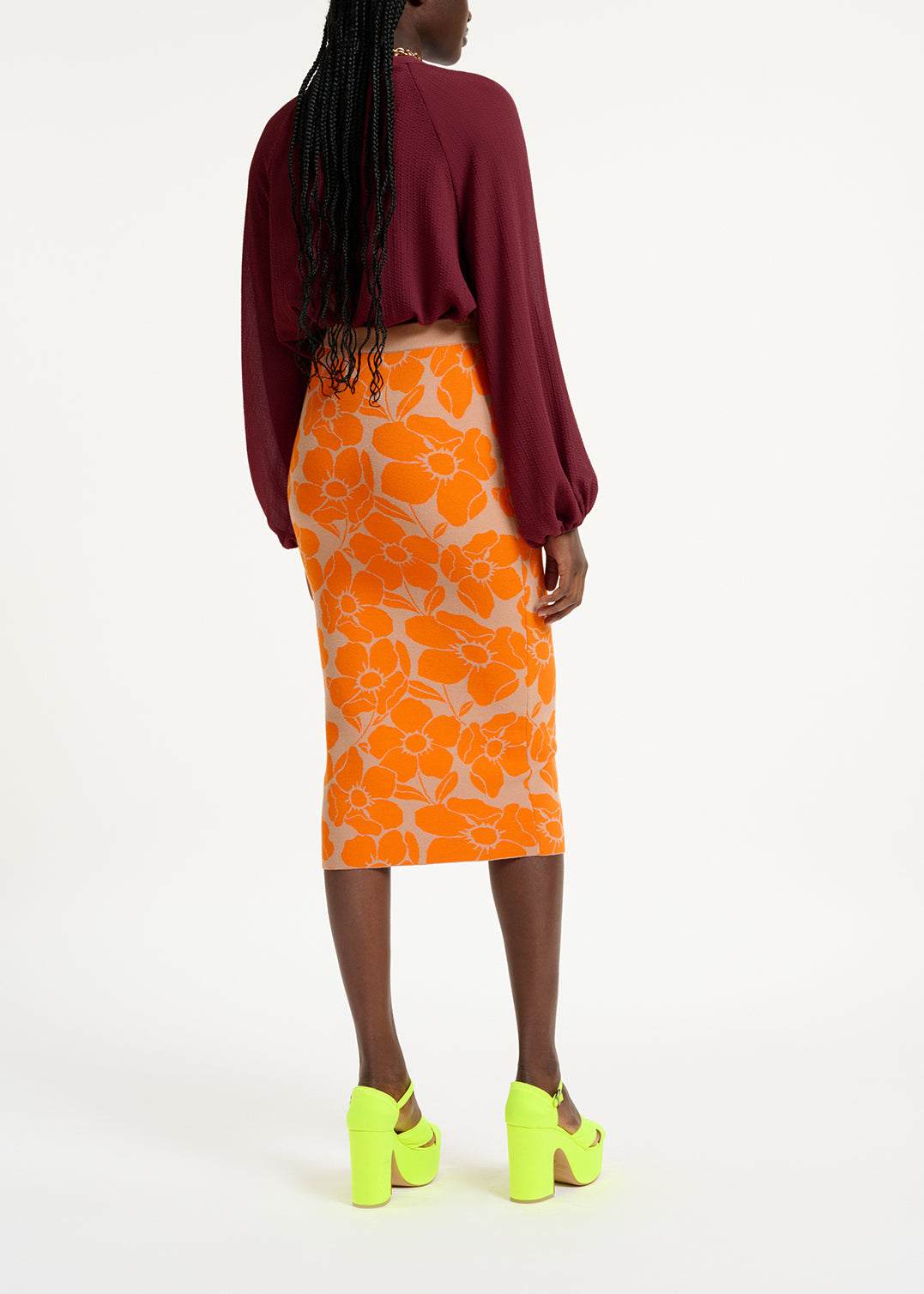 Beige and orange floral jacquard-knit midi skirt RE—SSENTIEL | Essentiel second hand