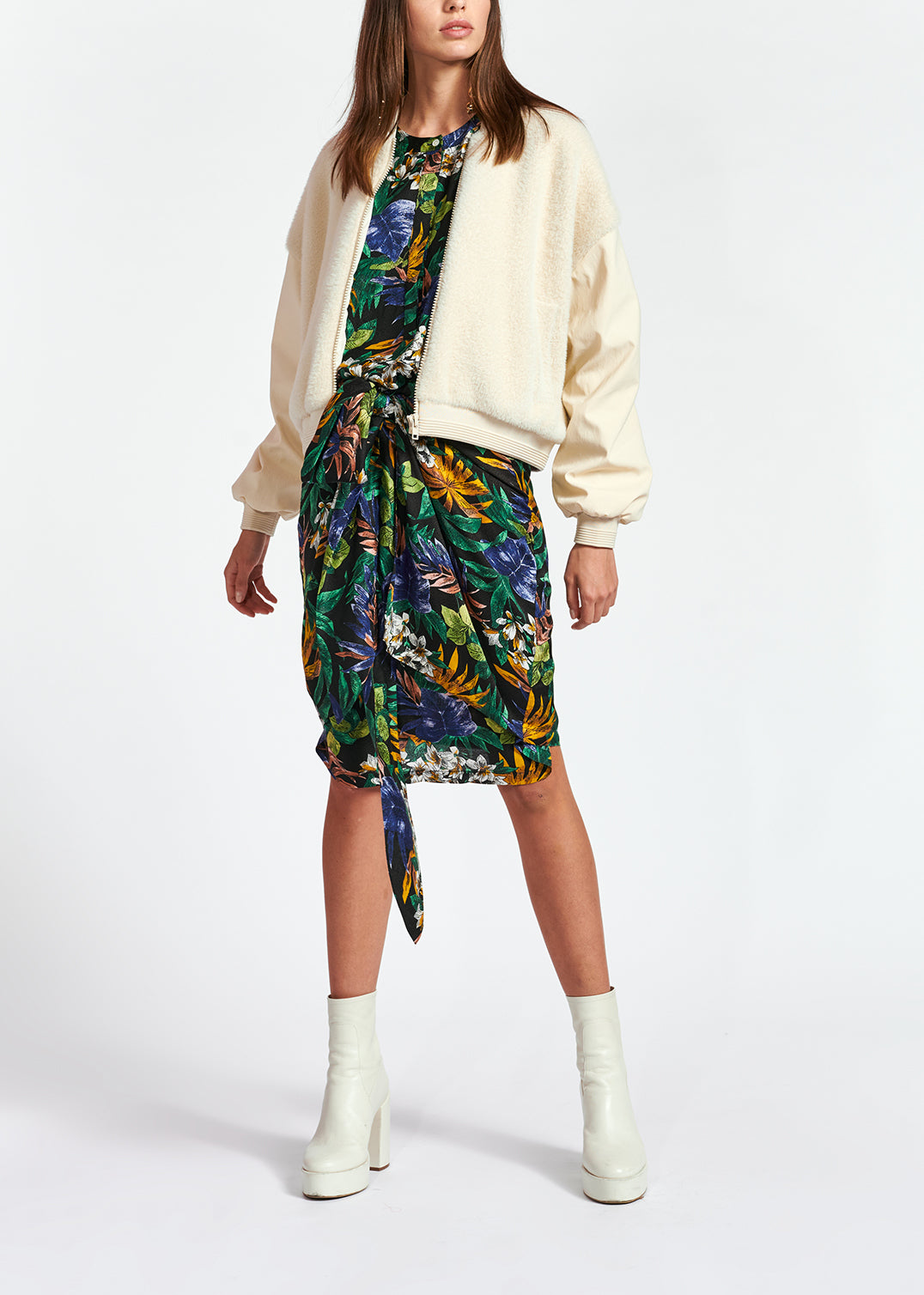 Blue, green and orange floral-print midi dress RE—SSENTIEL | Essentiel second hand