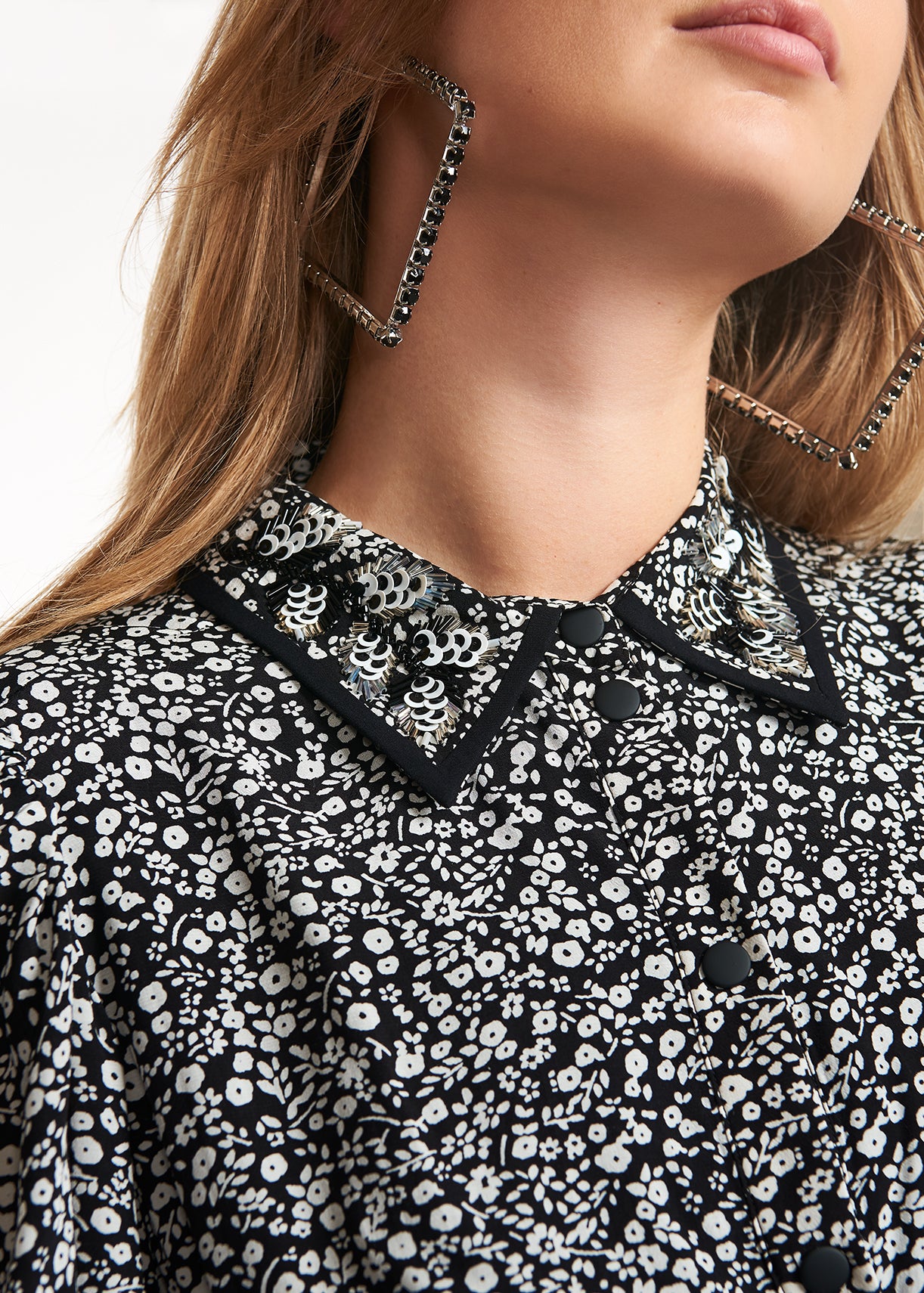 Black and white floral midi dress RE—SSENTIEL | Essentiel second hand