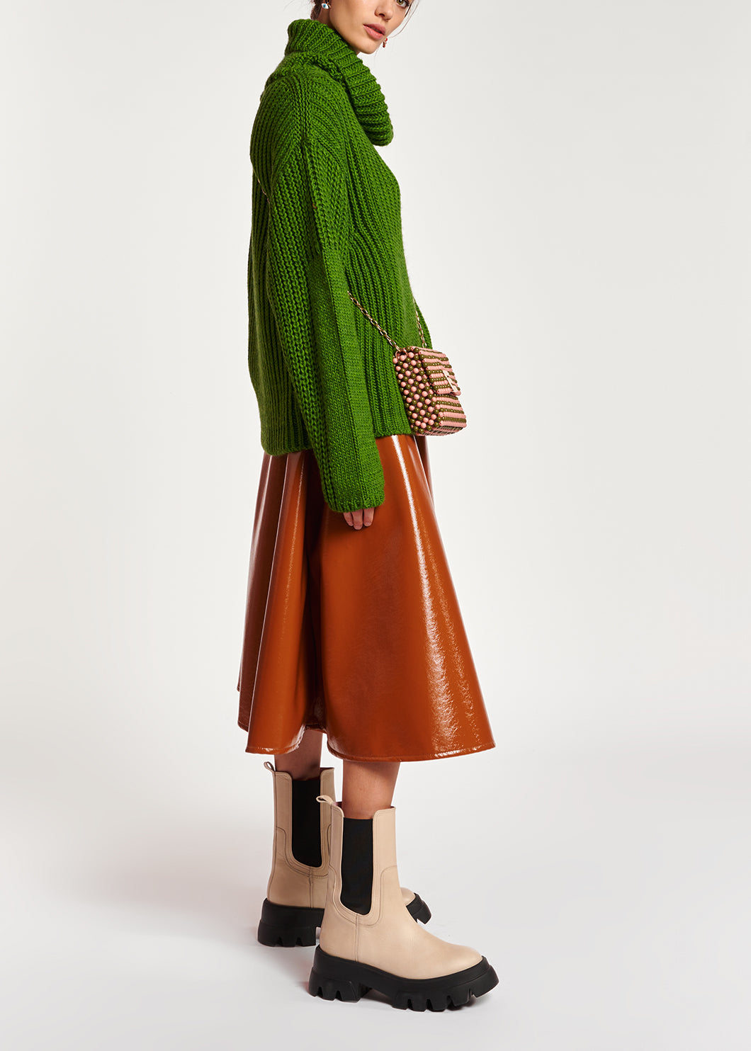 Green chunky ribbed turtleneck sweater RE—SSENTIEL | Essentiel second hand