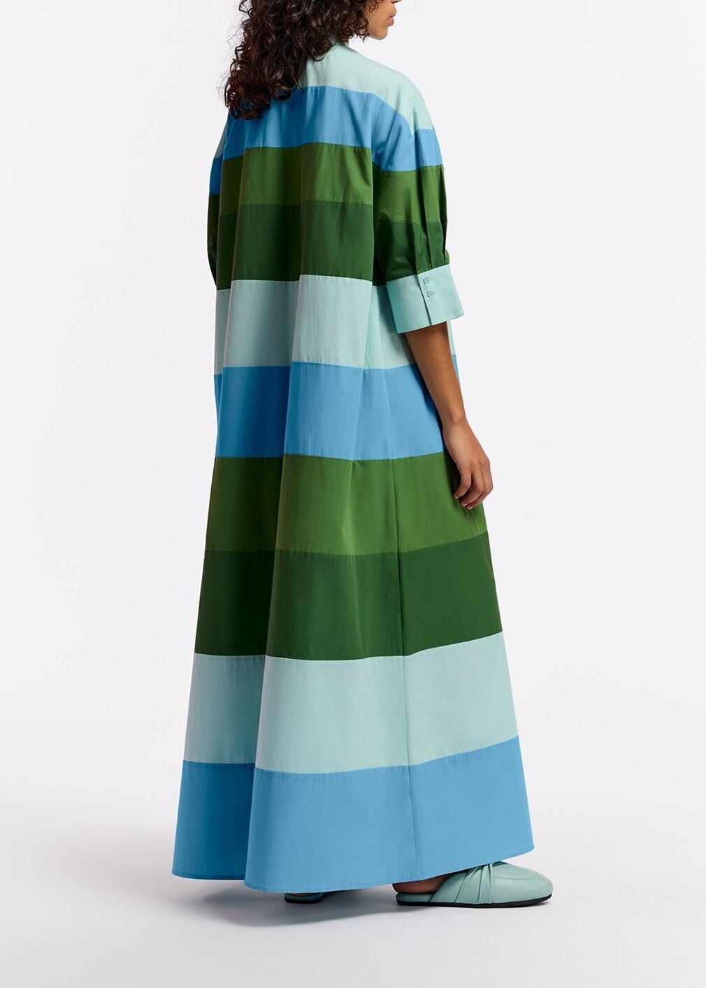 Robe maxi en coton bleu clair, bleue et verte RE—SSENTIEL | Essentiel second hand