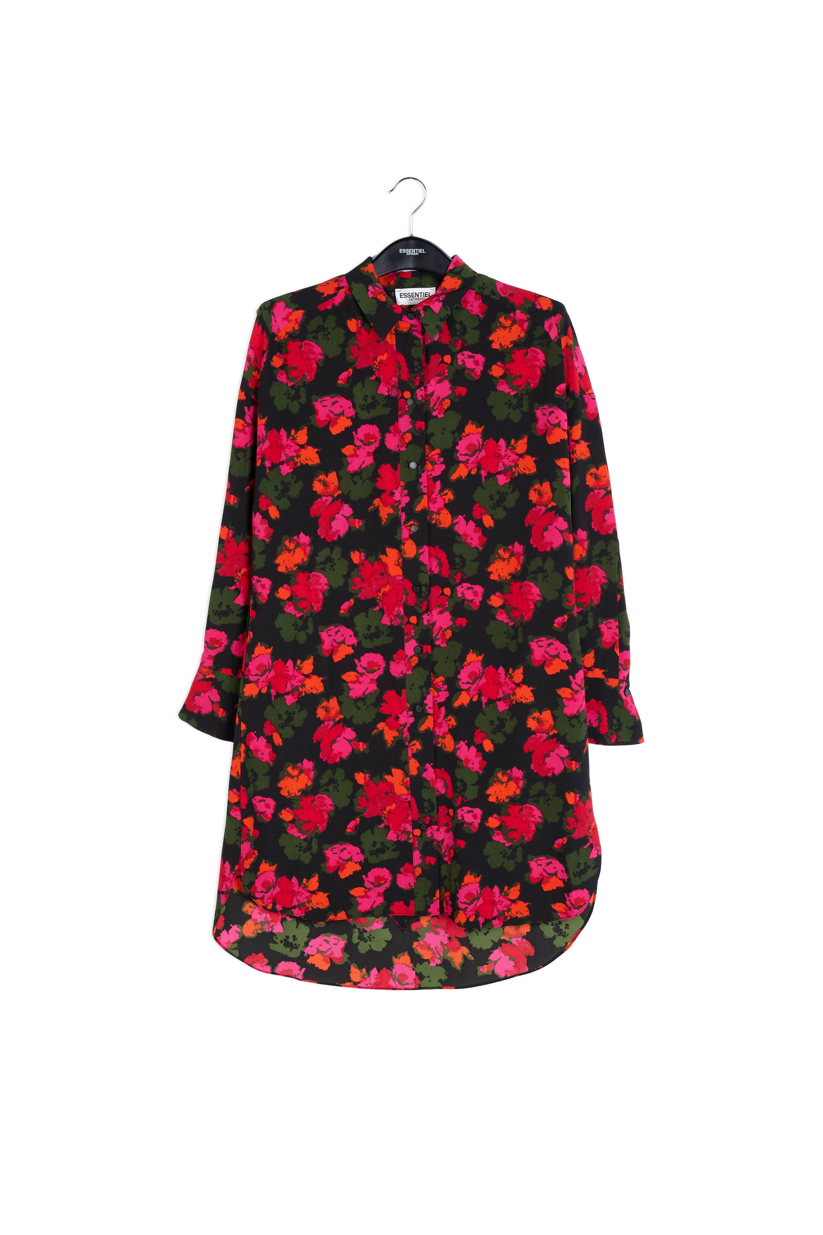 Robe chemise midi à imprimé fleuri noir et rouge RE—SSENTIEL | Essentiel second hand