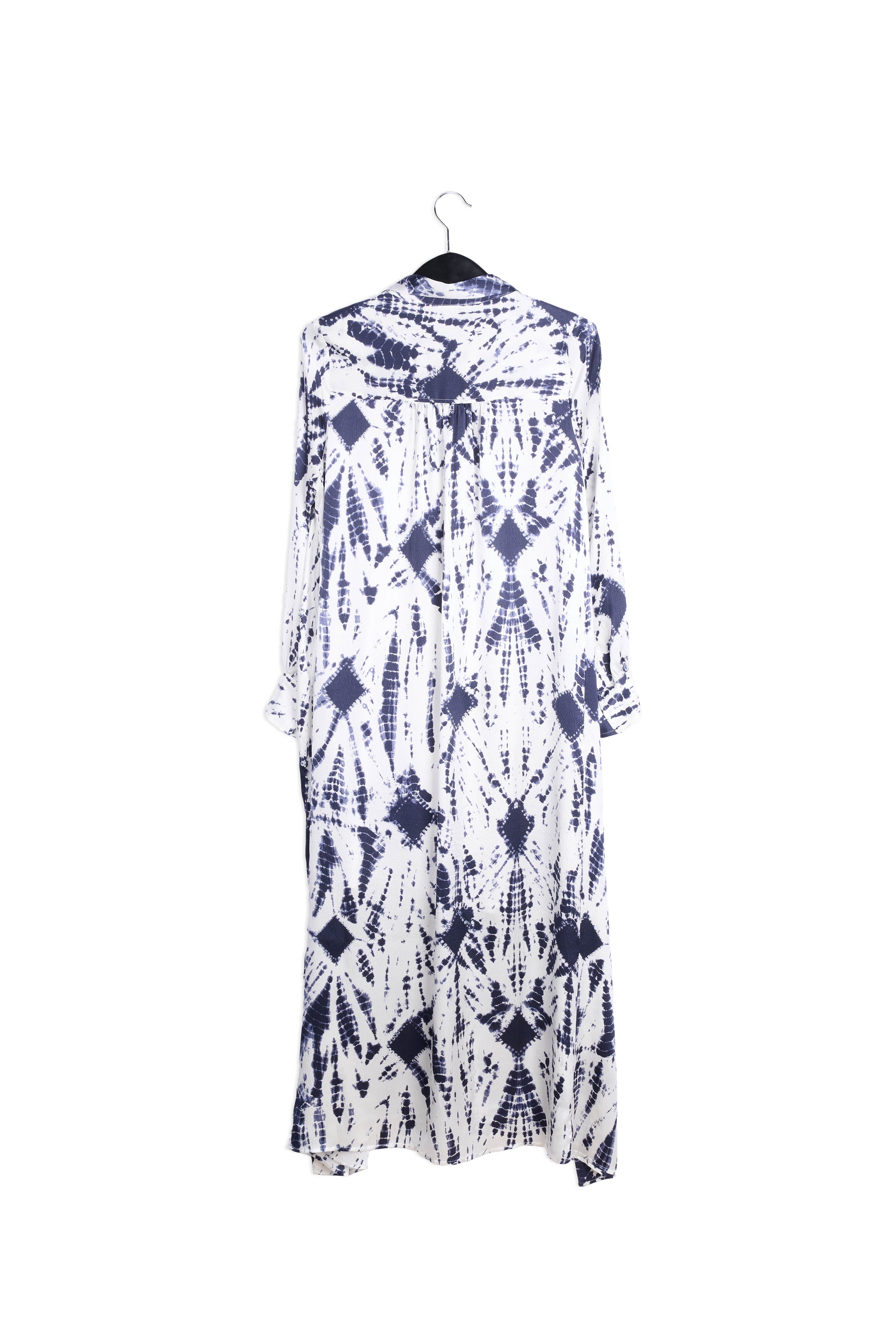 Off-white and dark blue tie-dyed silk shirt dress RE—SSENTIEL | Essentiel second hand