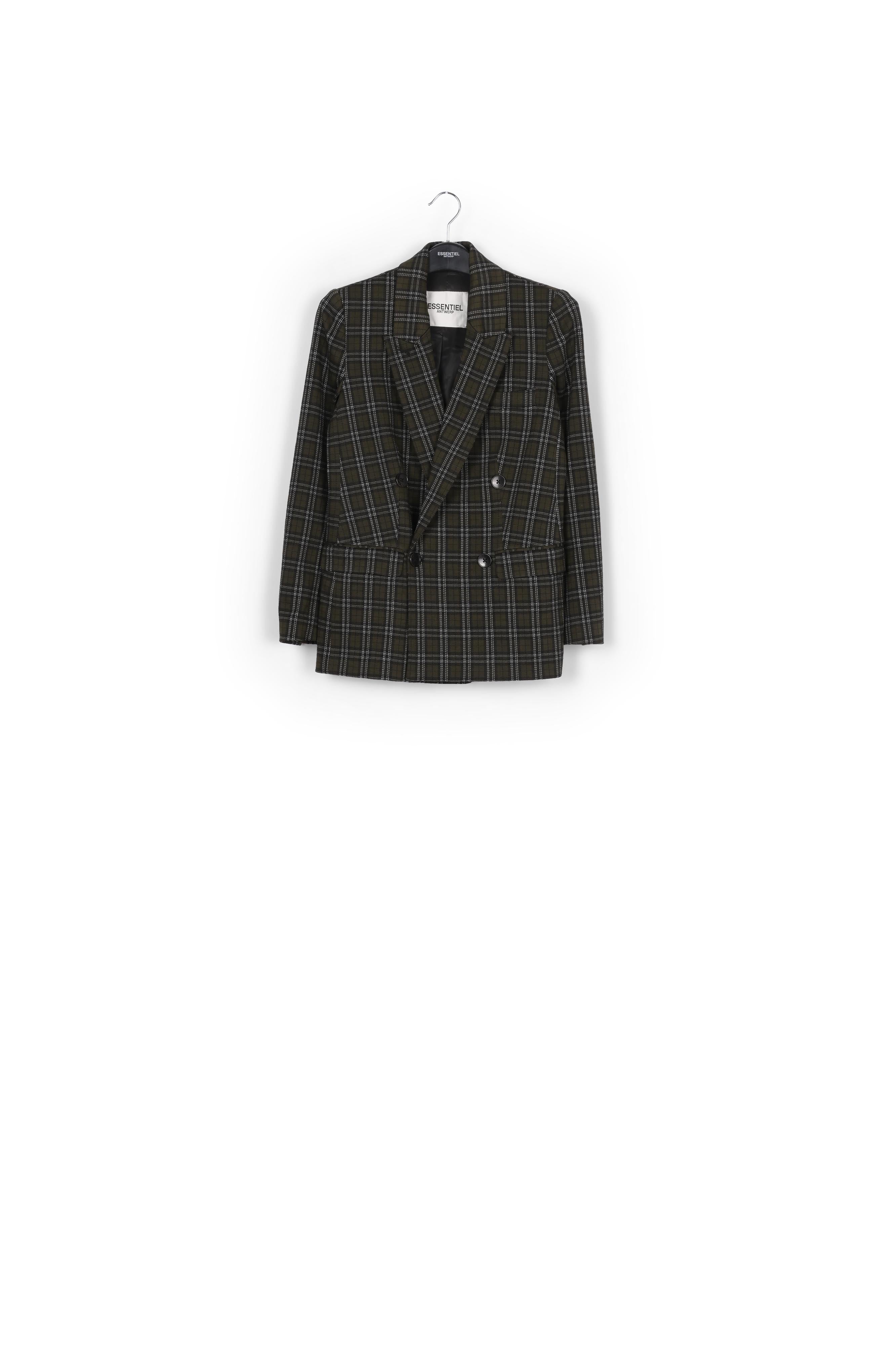 Khaki double-breasted check blazer RE—SSENTIEL | Essentiel second hand