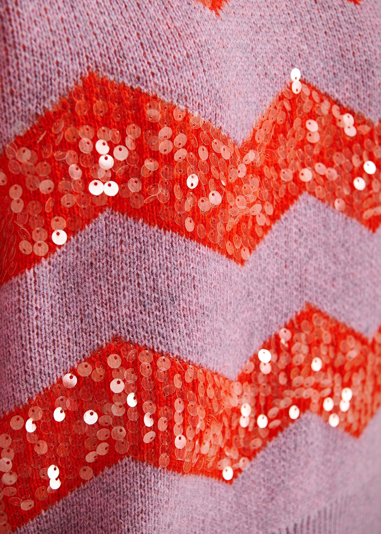 Dark lilac and red chevron jacquard-knit sweater with sequin embroideries RE—SSENTIEL | Essentiel second hand