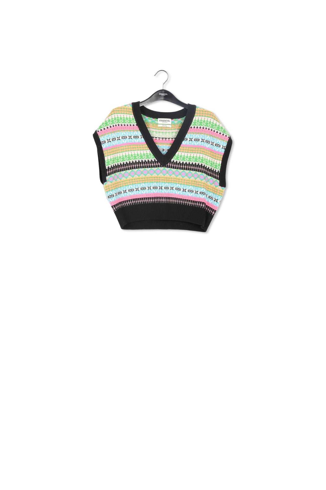 Multicolor jacquard-knit sleeveless sweater RE—SSENTIEL | Essentiel second hand