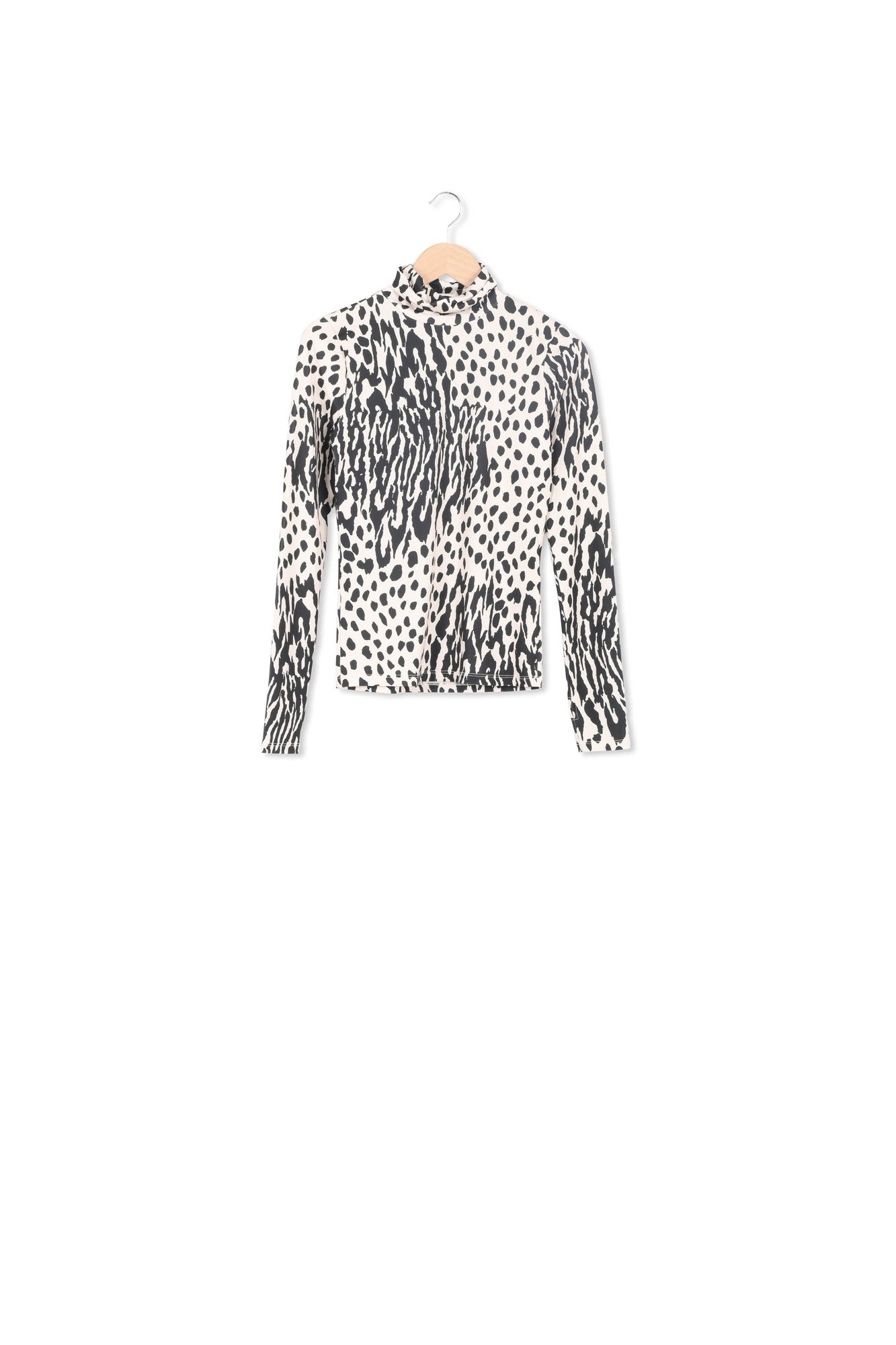 Ecru and black dotted turtleneck top RE—SSENTIEL | Essentiel second hand