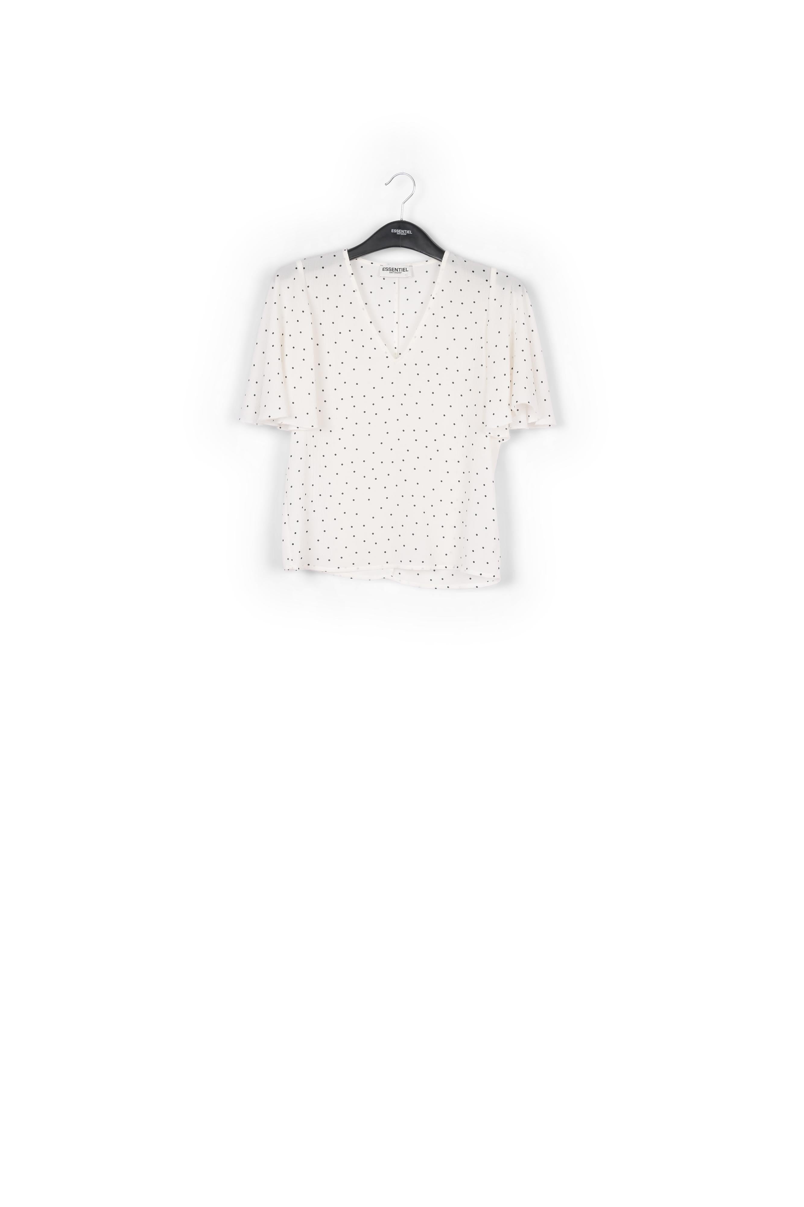 White polka dot v-neck top RE—SSENTIEL | Essentiel second hand