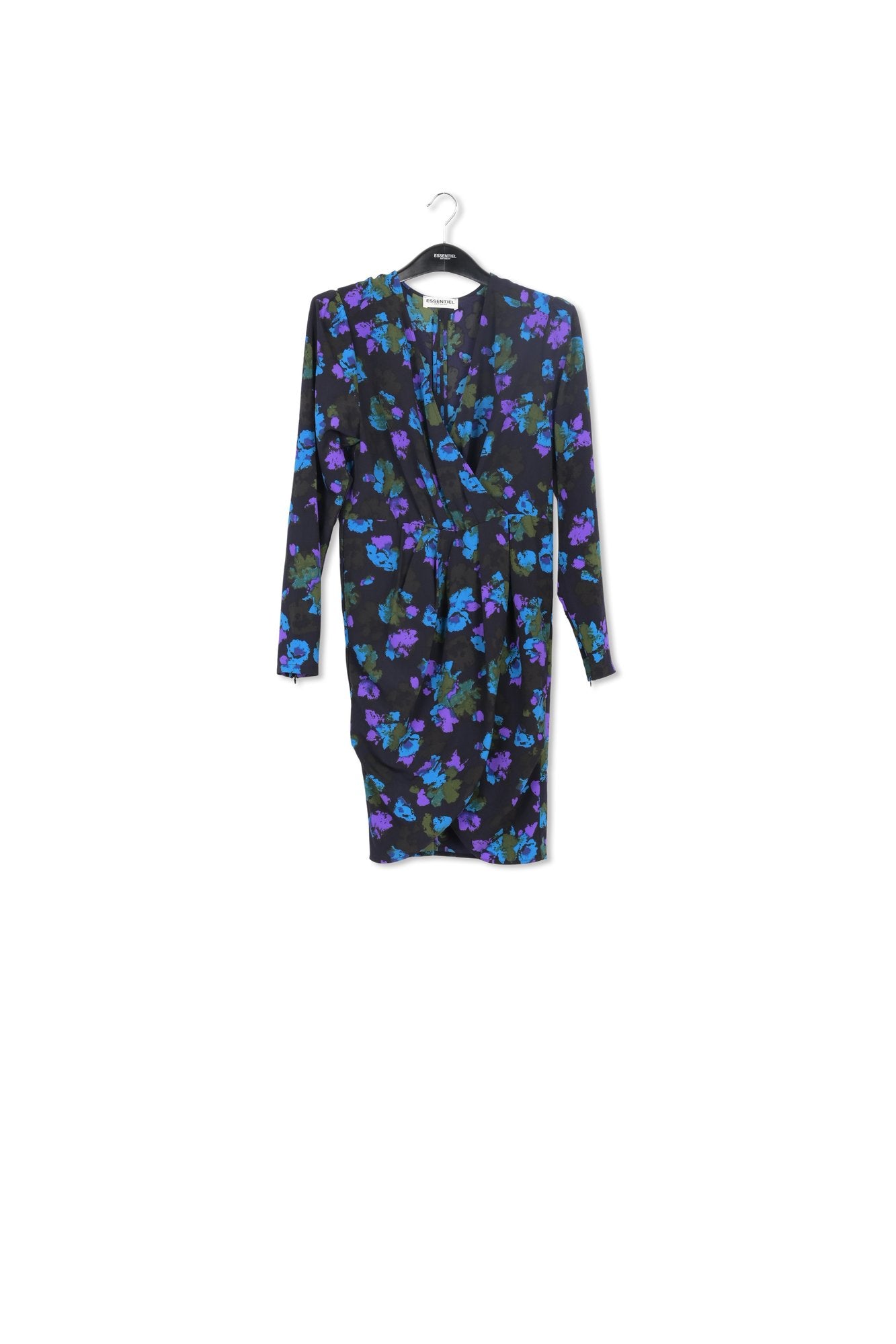 Black and blue wrap effect midi dress RE—SSENTIEL | Essentiel second hand