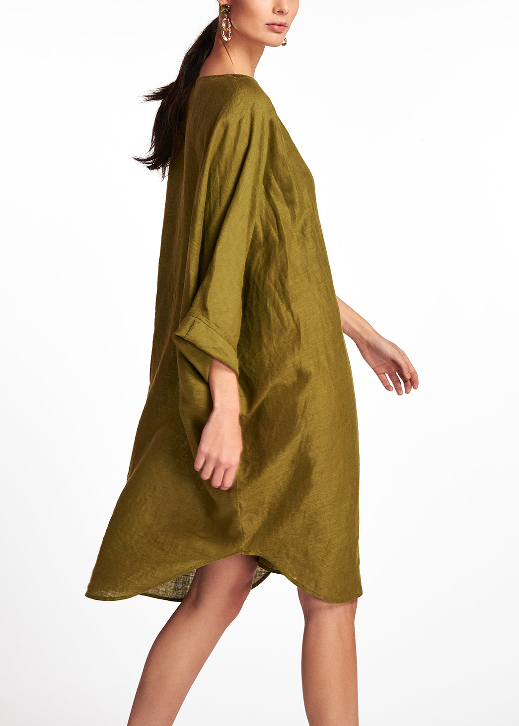 Oversized khaki green linen dress RE—SSENTIEL | Essentiel second hand