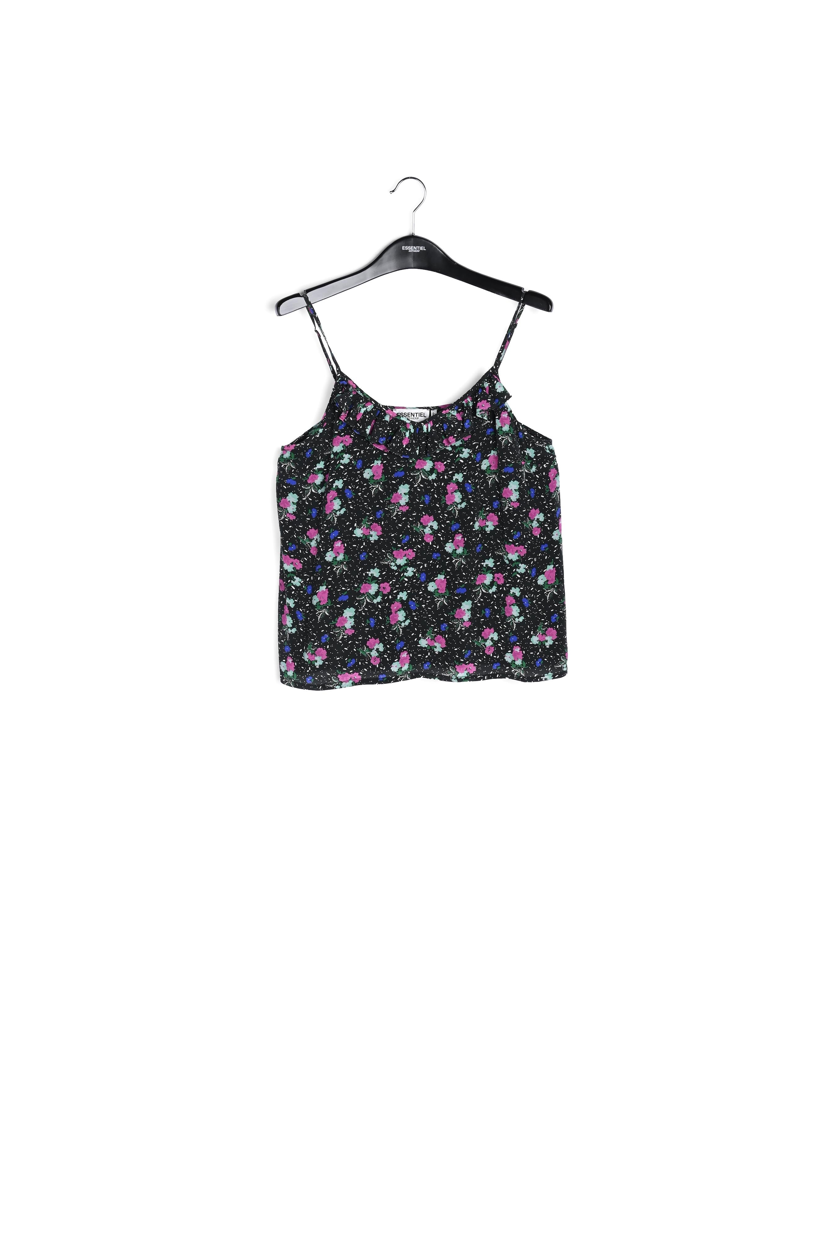 Black floral-print frilled camisole RE—SSENTIEL | Essentiel second hand