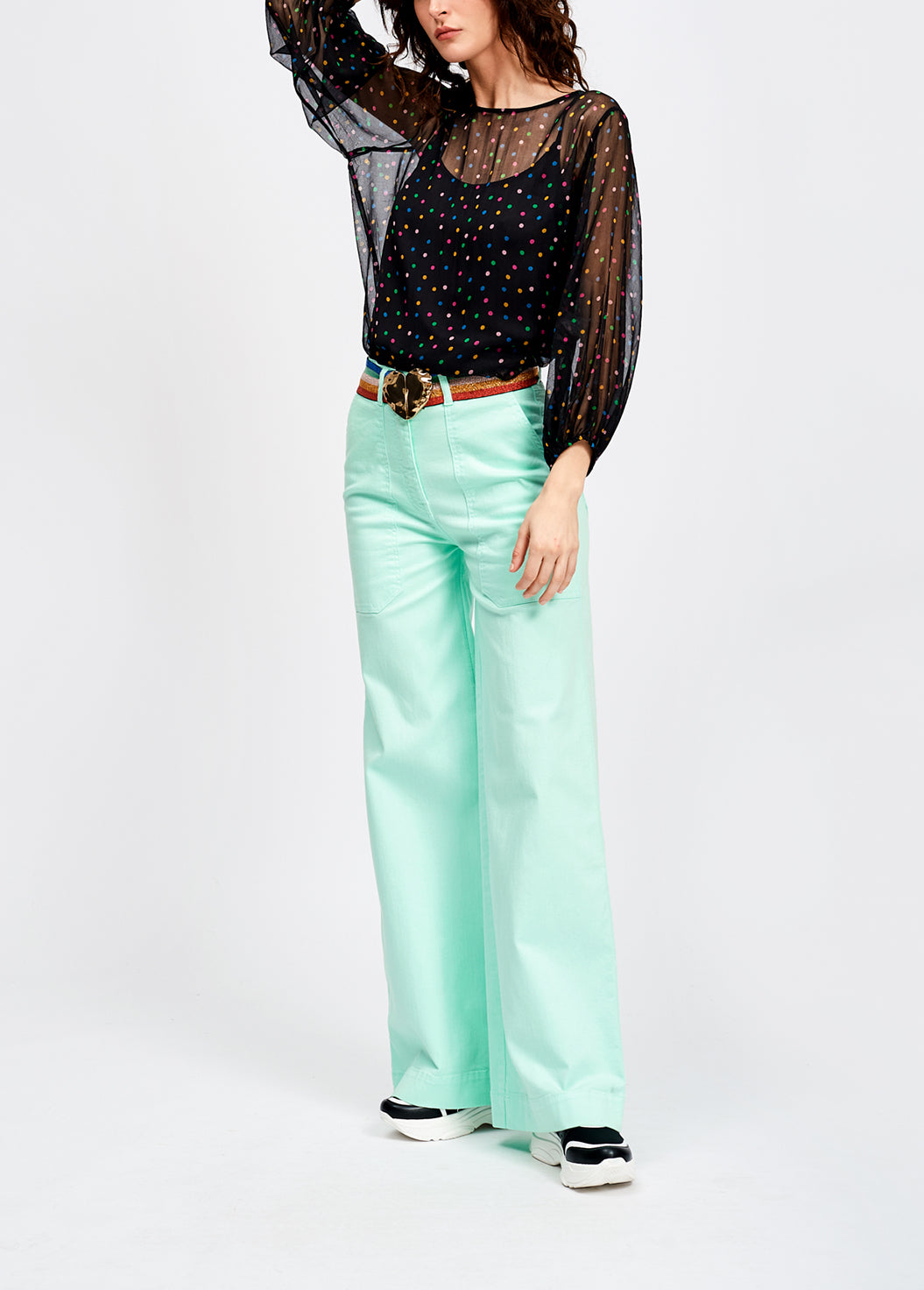 Zwarte doorschijnende top met voering en stippen RE—SSENTIEL | Essentiel second hand