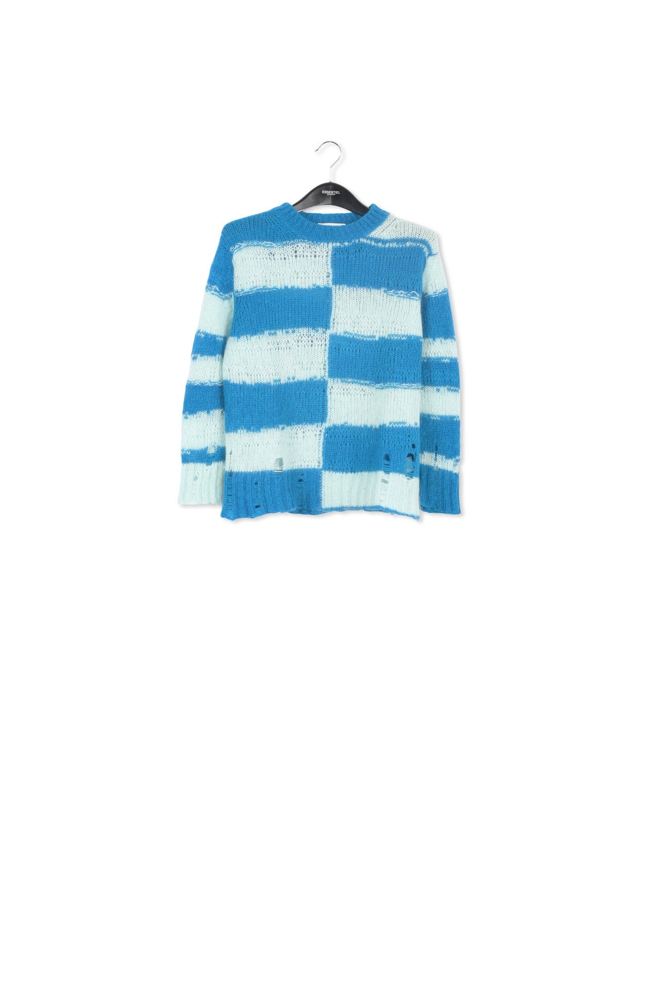 Blue and light blue striped distressed knit sweater RE—SSENTIEL | Essentiel second hand