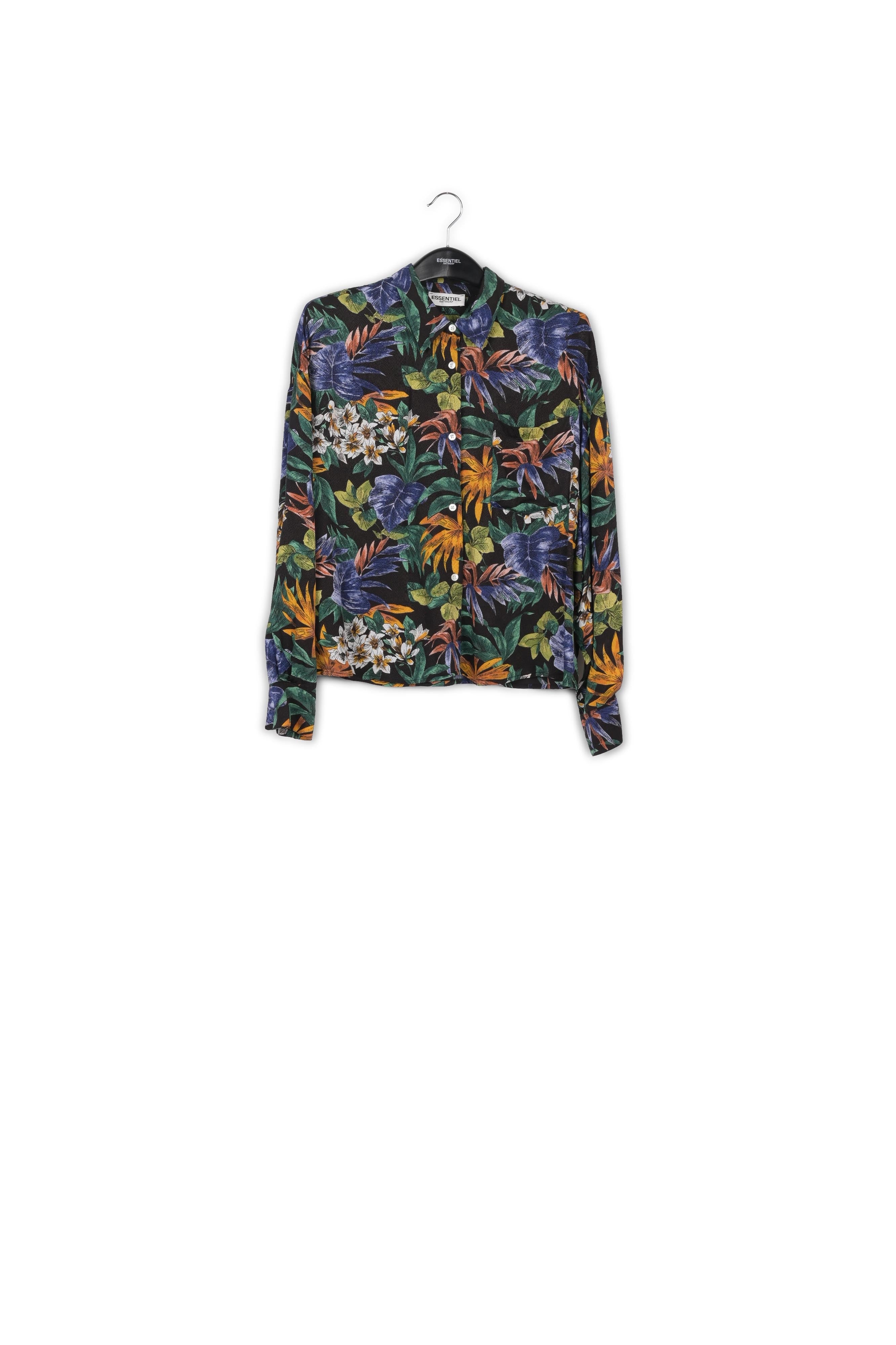 Black oversized shirt with colorful floral print RE—SSENTIEL | Essentiel second hand