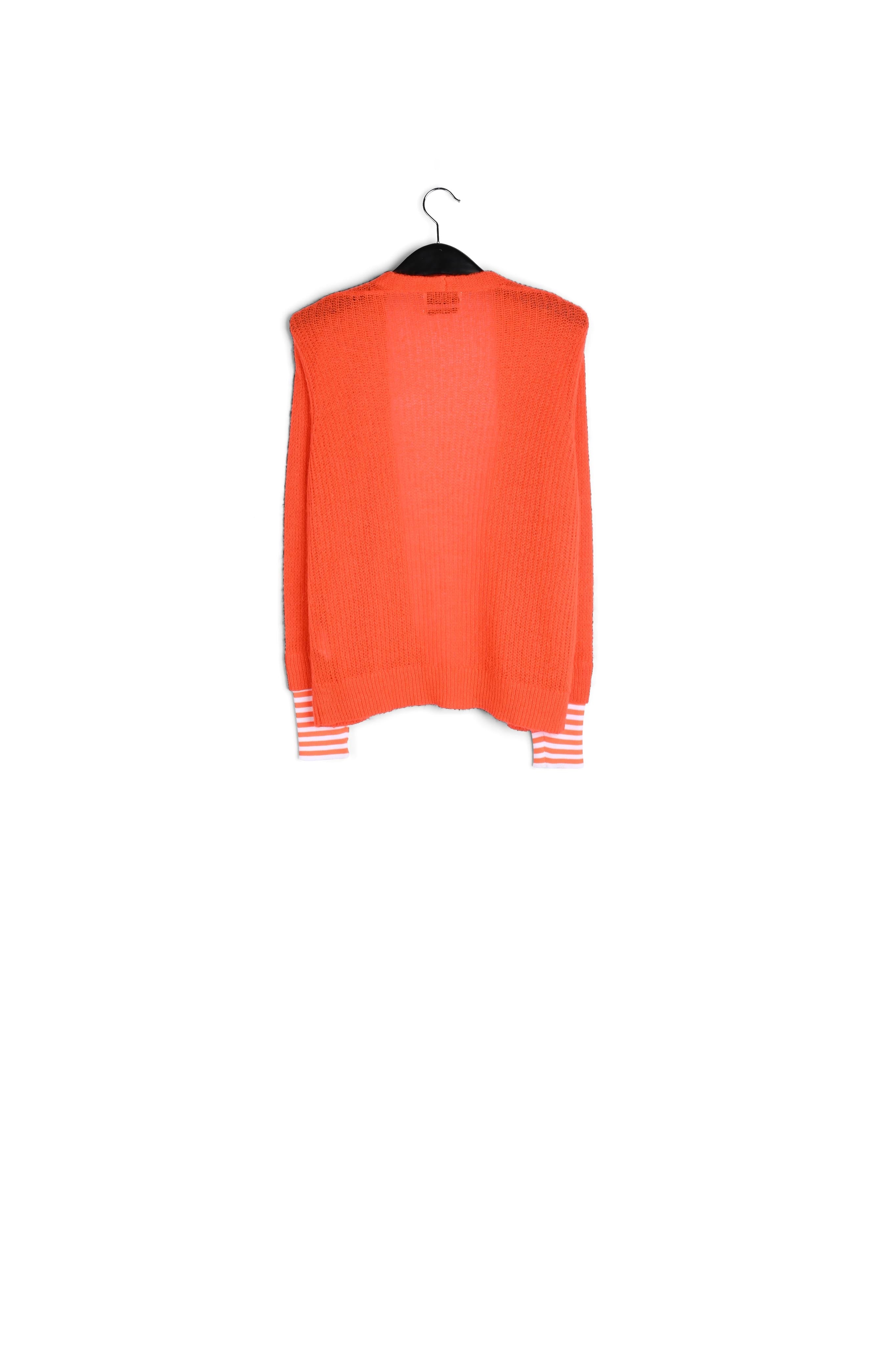 Neon orange ribbed-knit cardigan with striped neon cuffs RE—SSENTIEL | Essentiel second hand