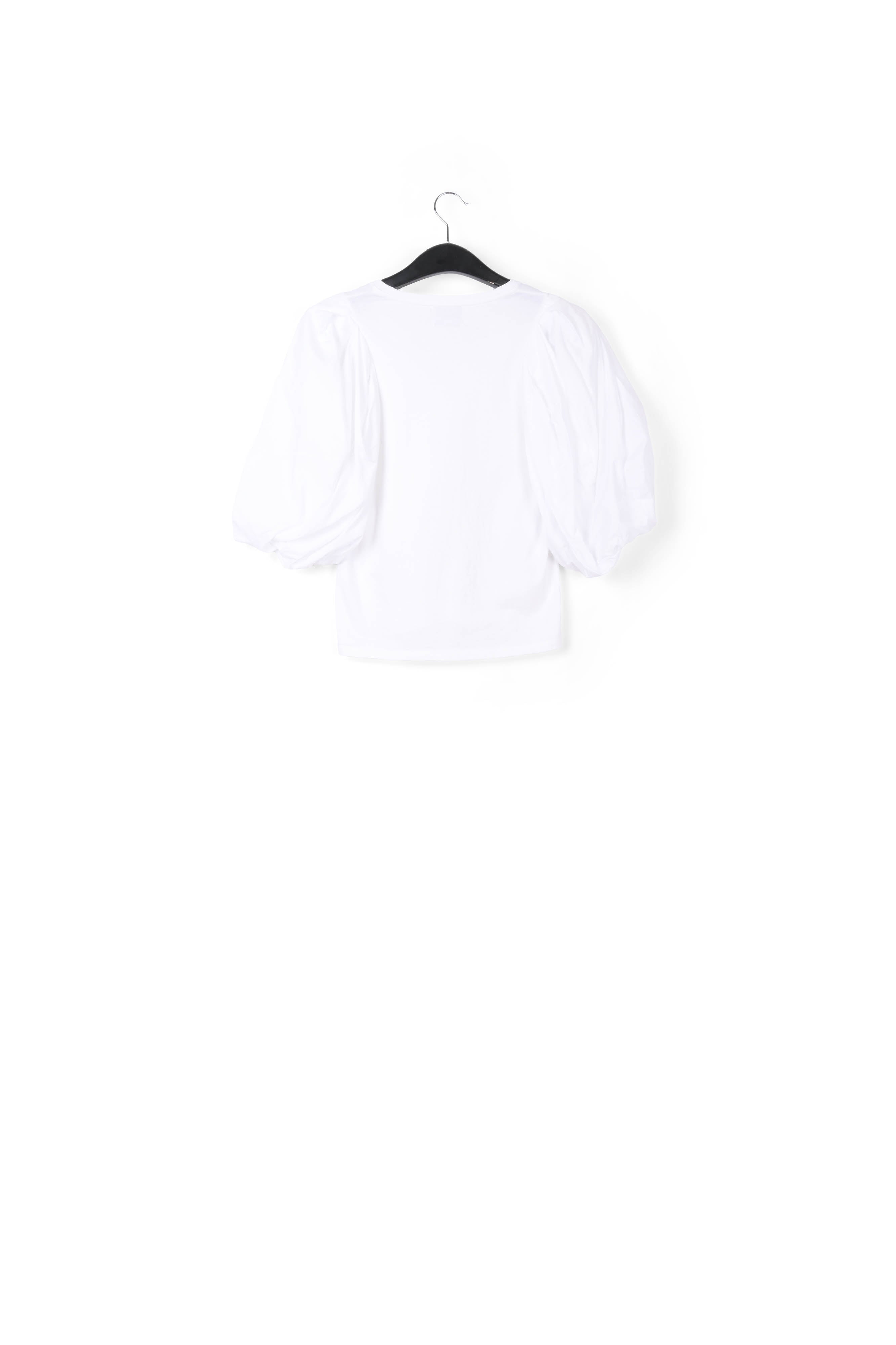 White jersey v-neck t-shirt with cotton-poplin sleeves RE—SSENTIEL | Essentiel second hand