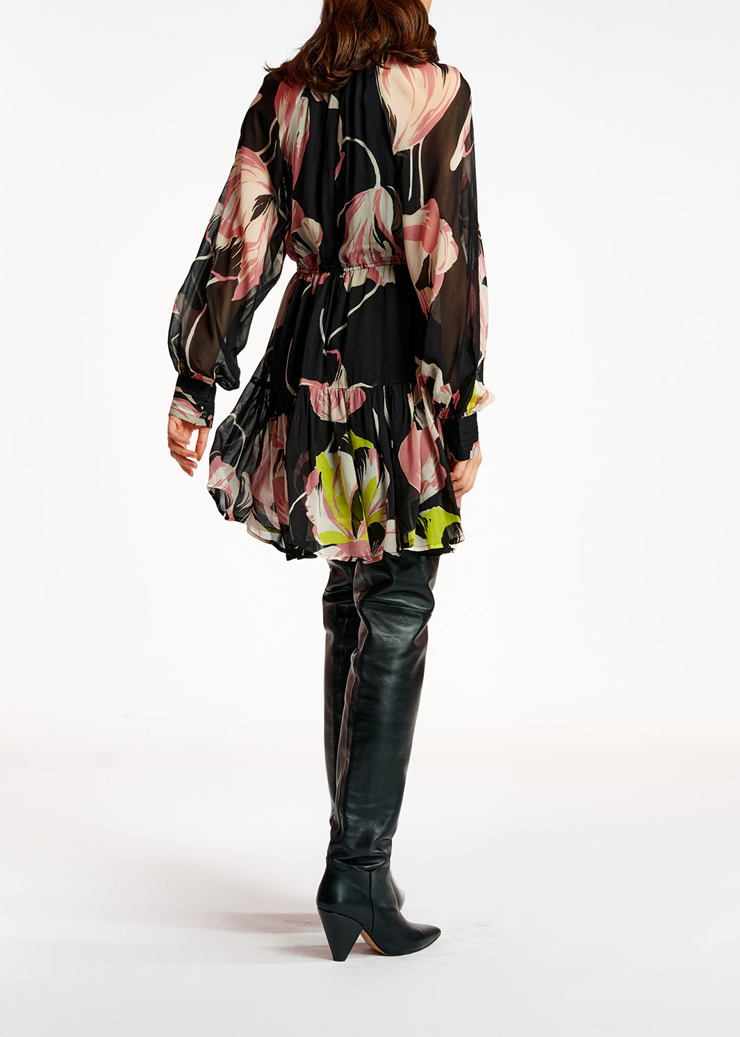 Zwarte mini-jurk met bloemenprint RE—SSENTIEL | Essentiel second hand