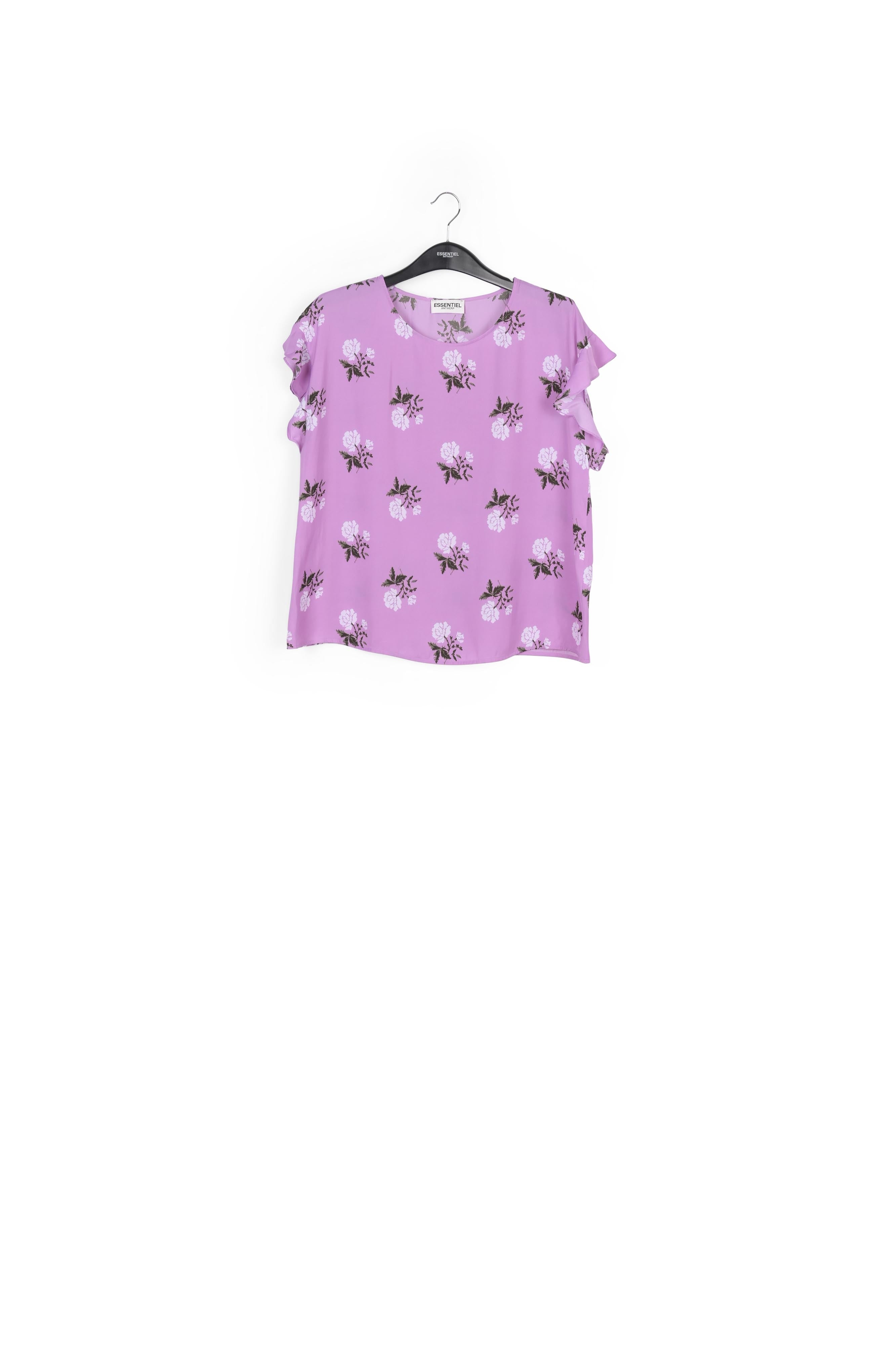 Pink flower print top with ruffled sleeves RE—SSENTIEL | Essentiel second hand
