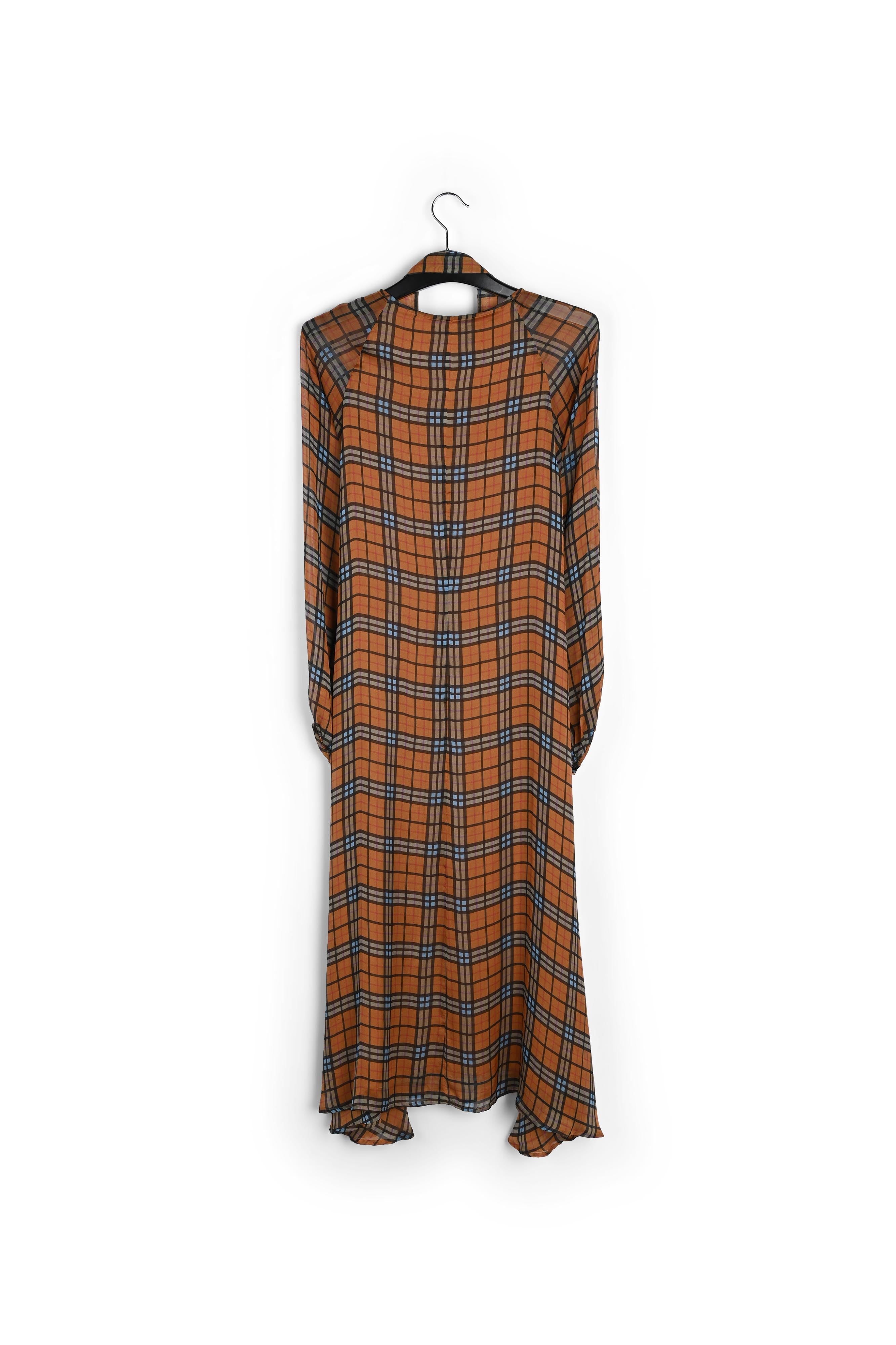 Oranje zijden jurk met a-lijn en ruitjes RE—SSENTIEL | Essentiel second hand