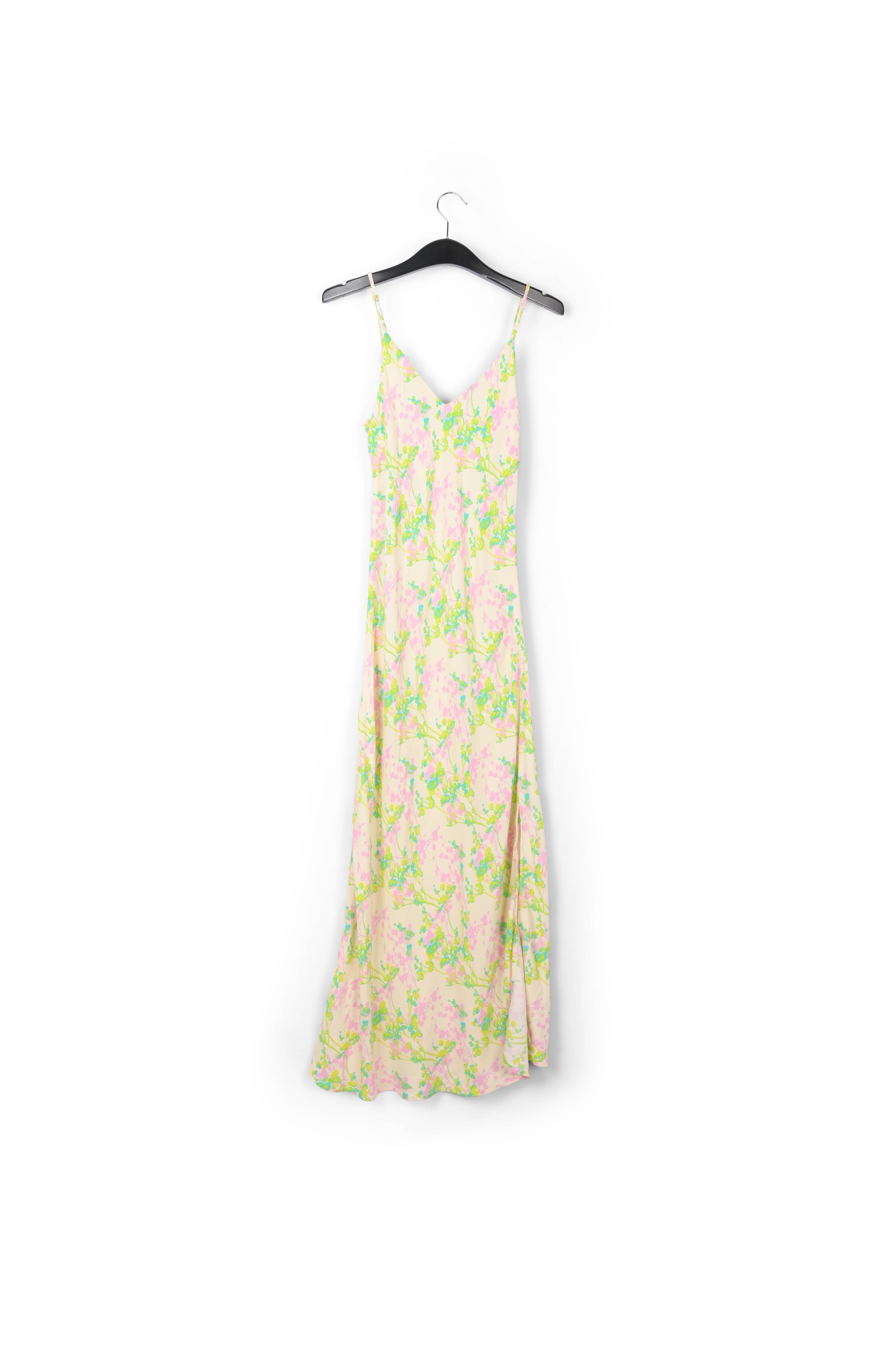 Ecru, pink and lime green floral print maxi-length slip dress RE—SSENTIEL | Essentiel second hand