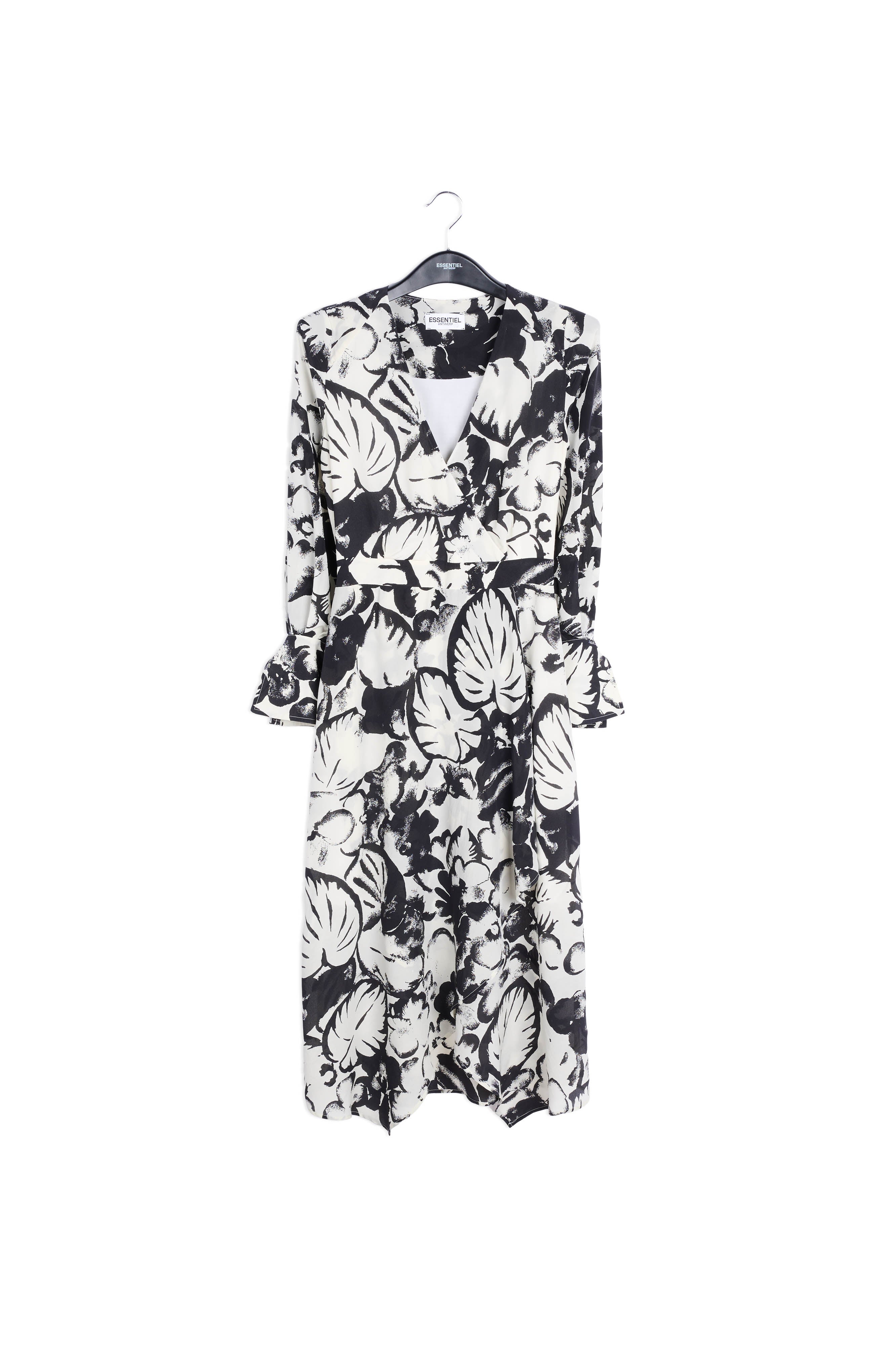 Off-white botanical-print silk midi dress RE—SSENTIEL | Essentiel second hand