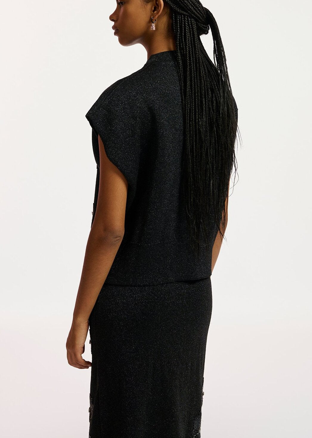 Black lurex knitted top with beaded embroideries RE—SSENTIEL | Essentiel second hand