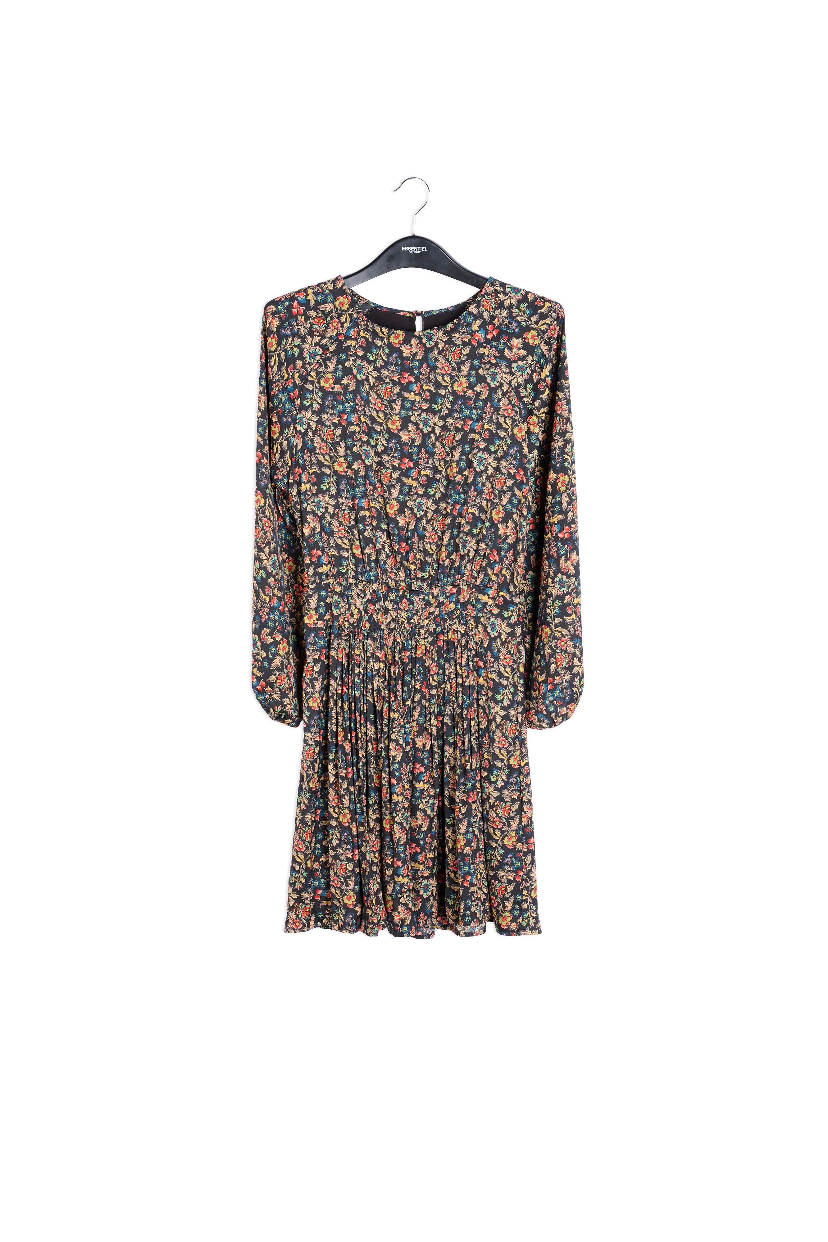 Brown long-sleeved mini dress with flower print RE—SSENTIEL | Essentiel second hand