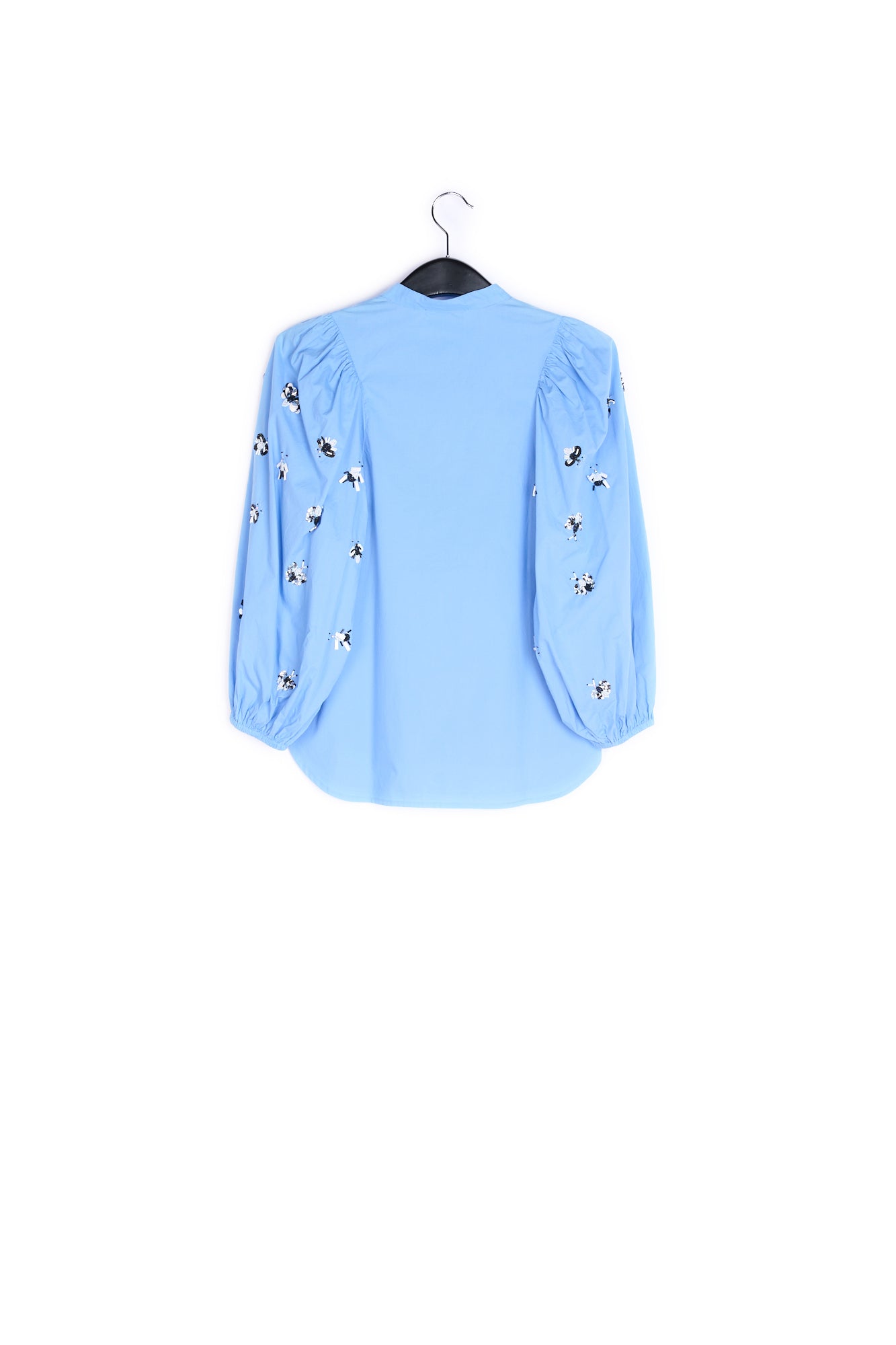 Blue cotton-poplin embroidered puffed-sleeve shirt RE—SSENTIEL | Essentiel second hand