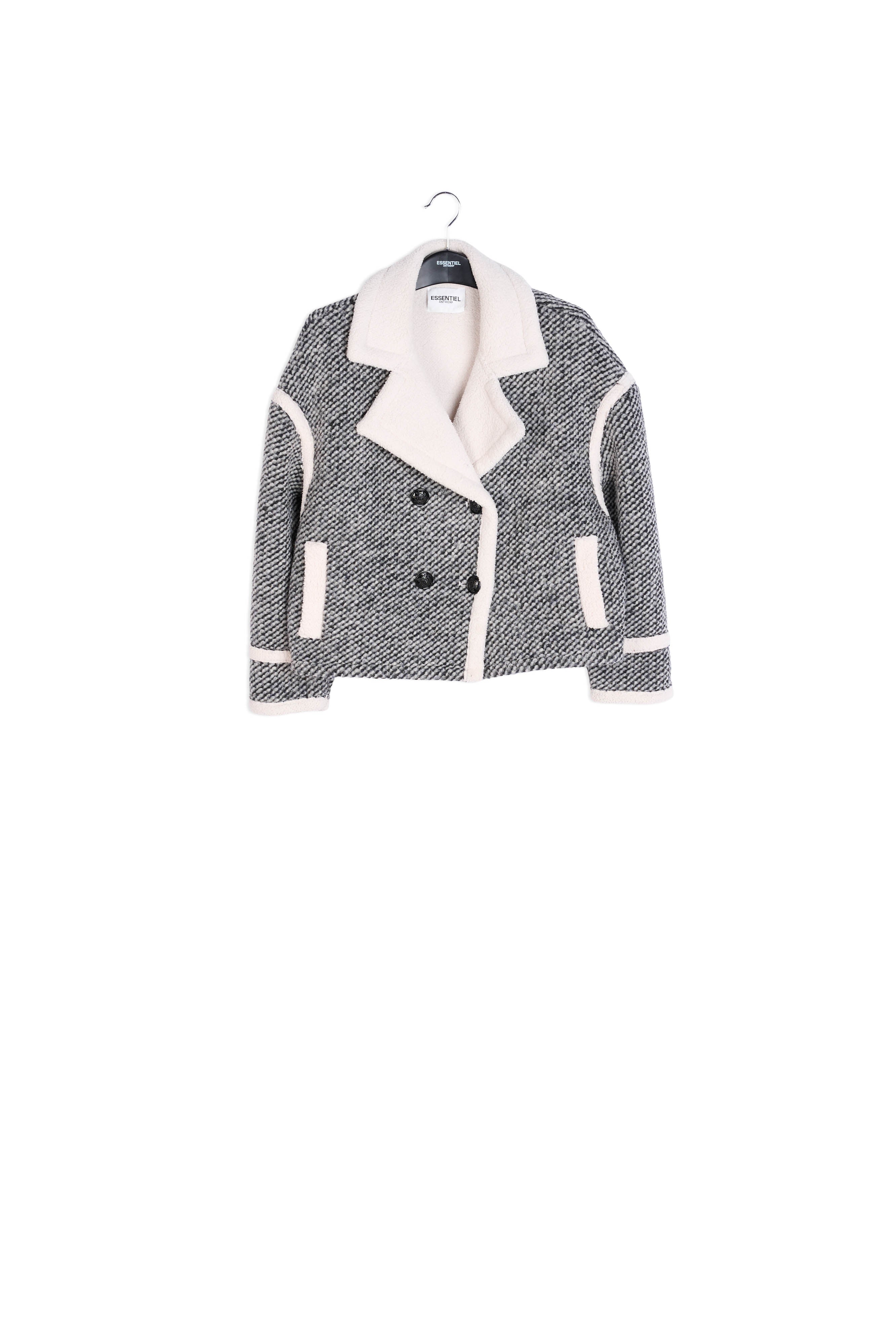 Black and off-white faux fur jacket RE—SSENTIEL | Essentiel second hand