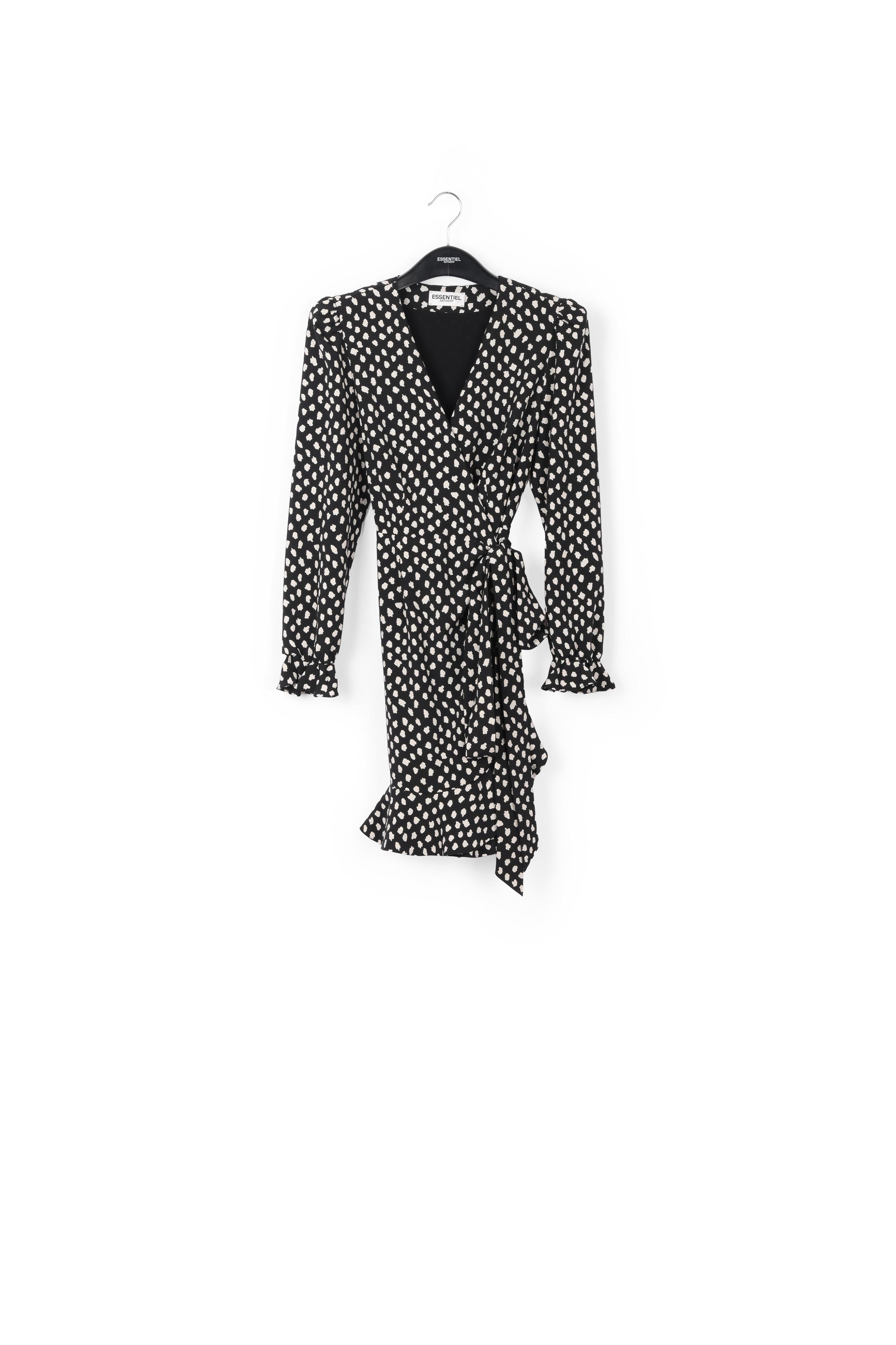 Black polka dot wrap mini dress RE—SSENTIEL | Essentiel second hand