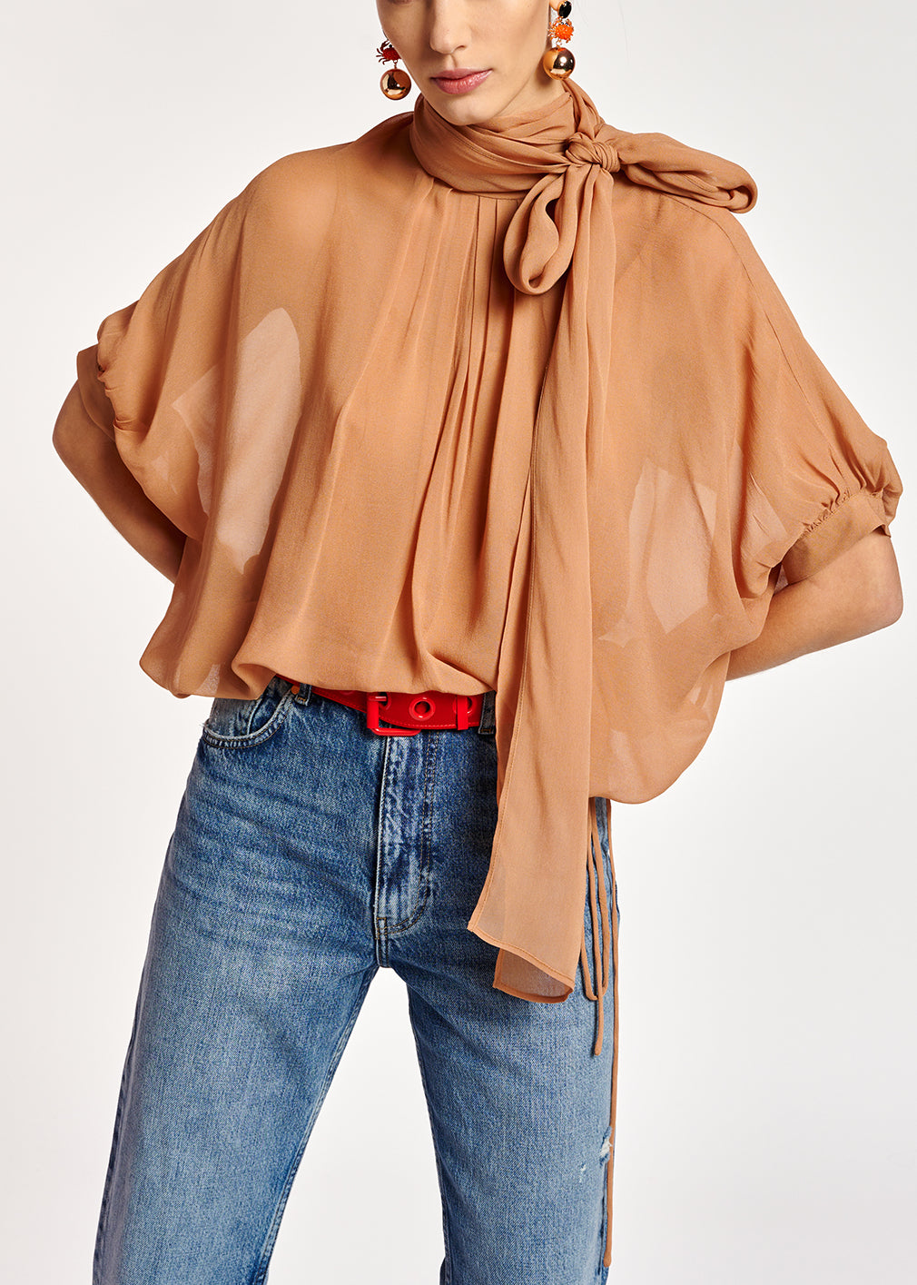 Tan voluminous sheer top RE—SSENTIEL | Essentiel second hand